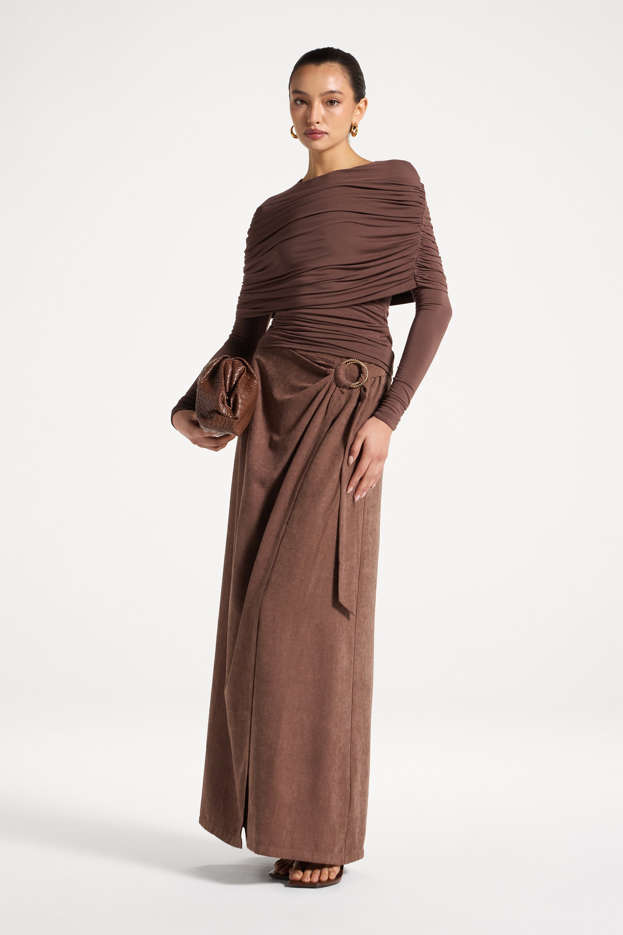 Rouched Shoulder Top - Chocolate Abayas Veiled