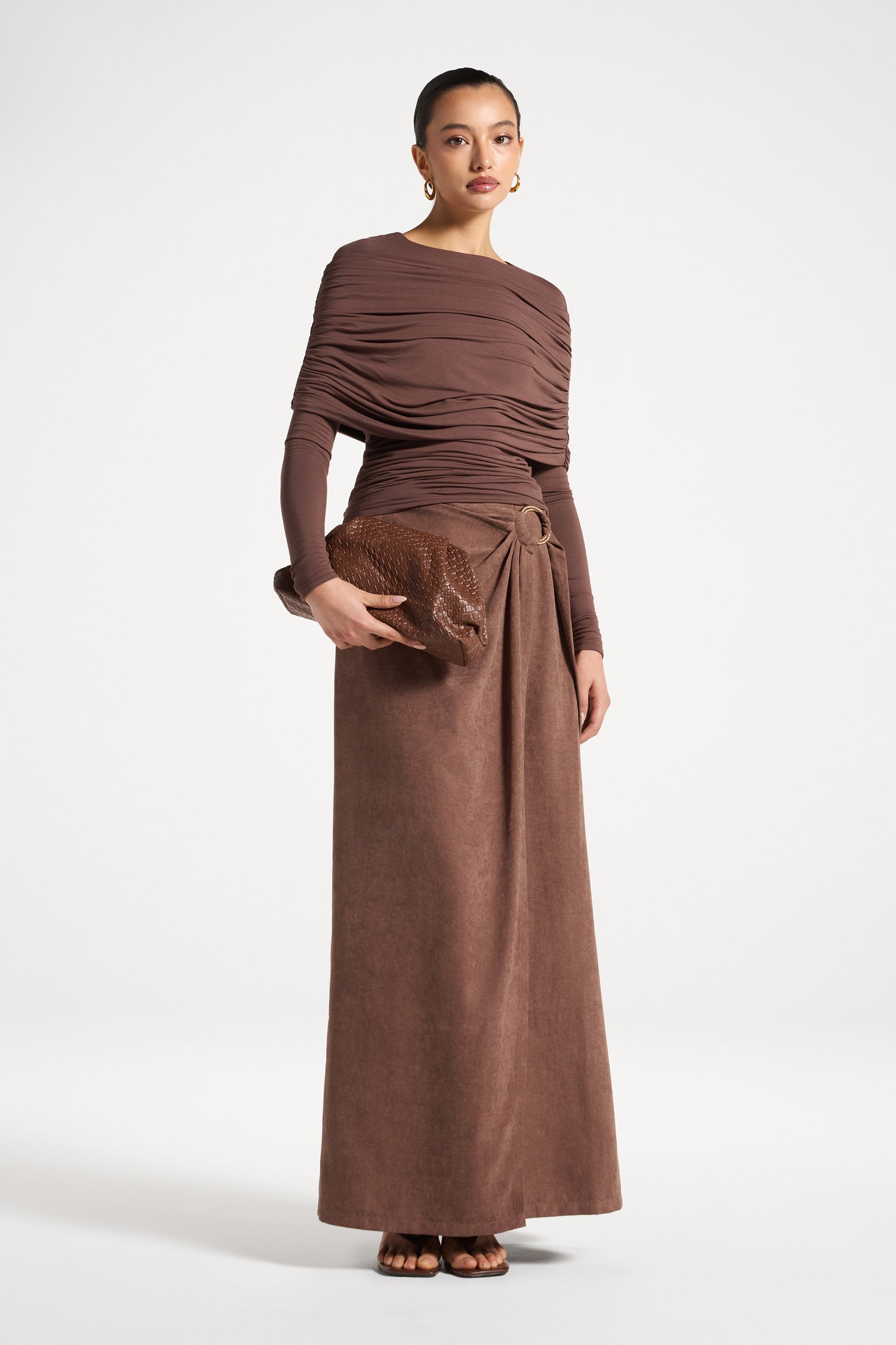 Rouched Shoulder Top - Chocolate Abayas Veiled
