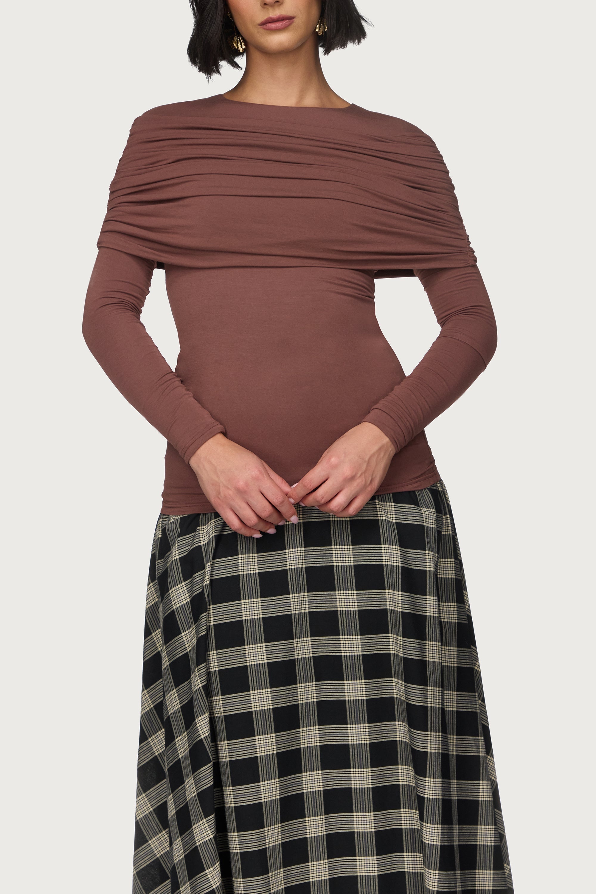 Rouched Shoulder Top - Cocoa Abayas Veiled
