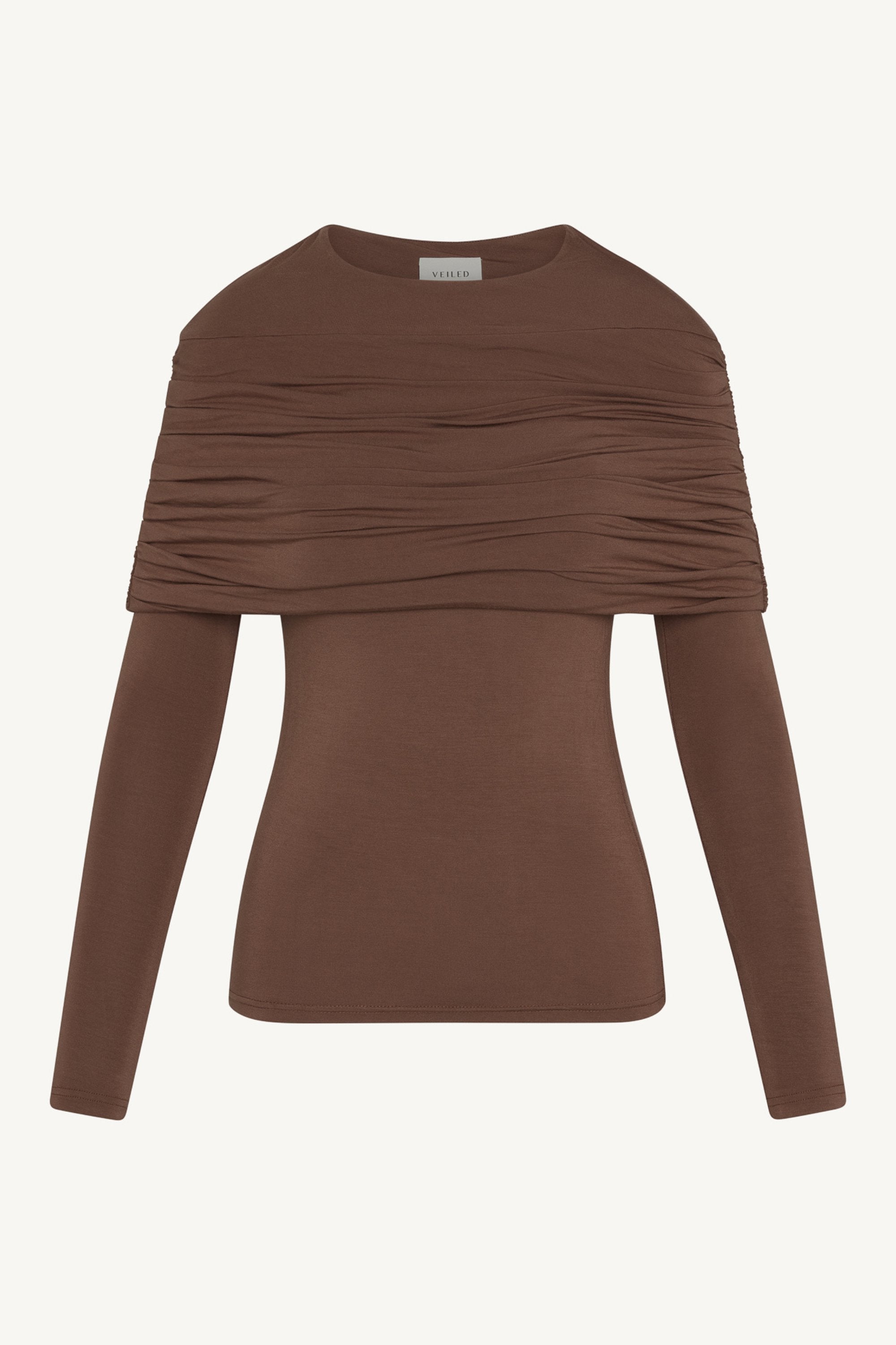 Rouched Shoulder Top - Cocoa Abayas Veiled