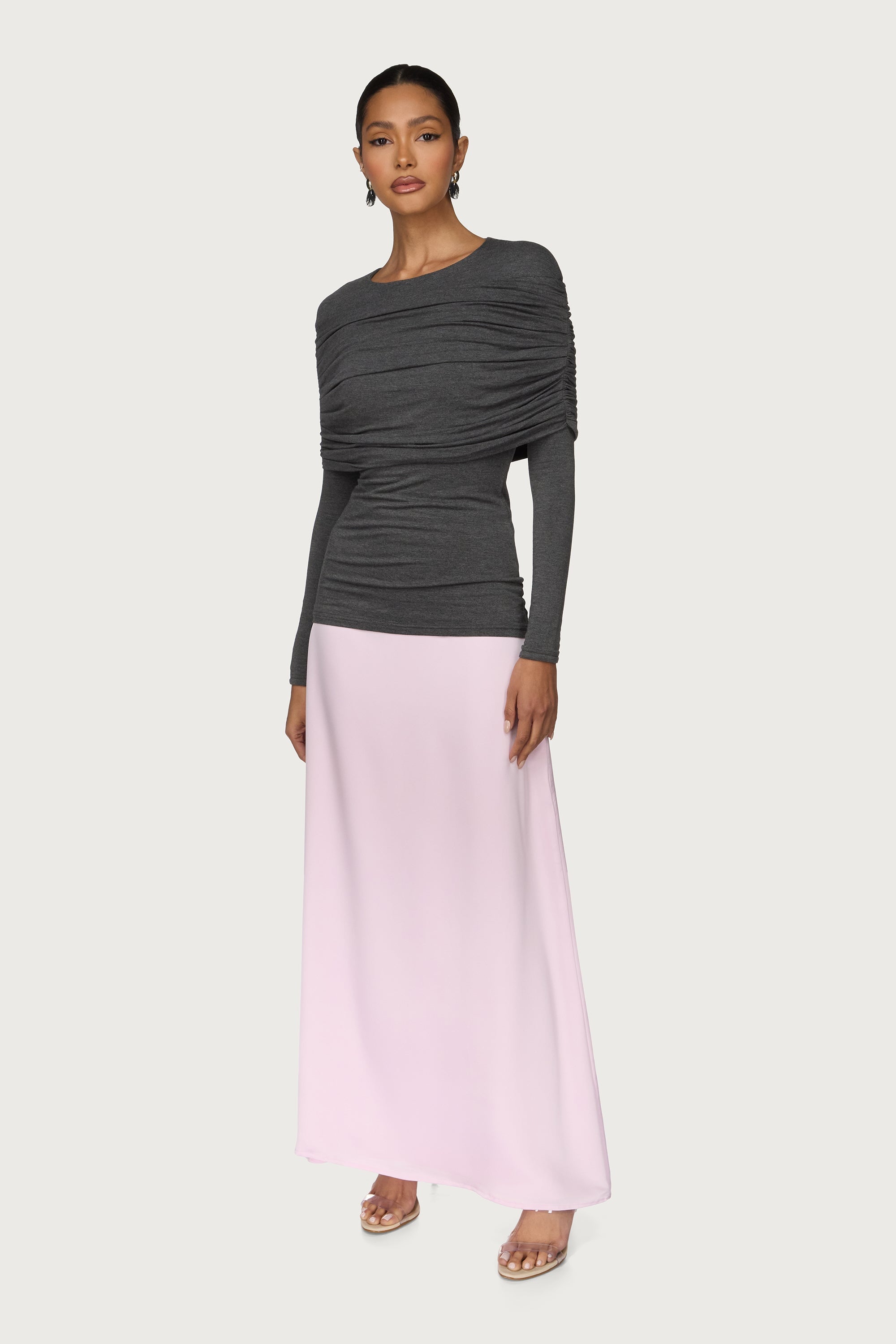 Rouched Shoulder Top - Dark Charcoal Abayas Veiled