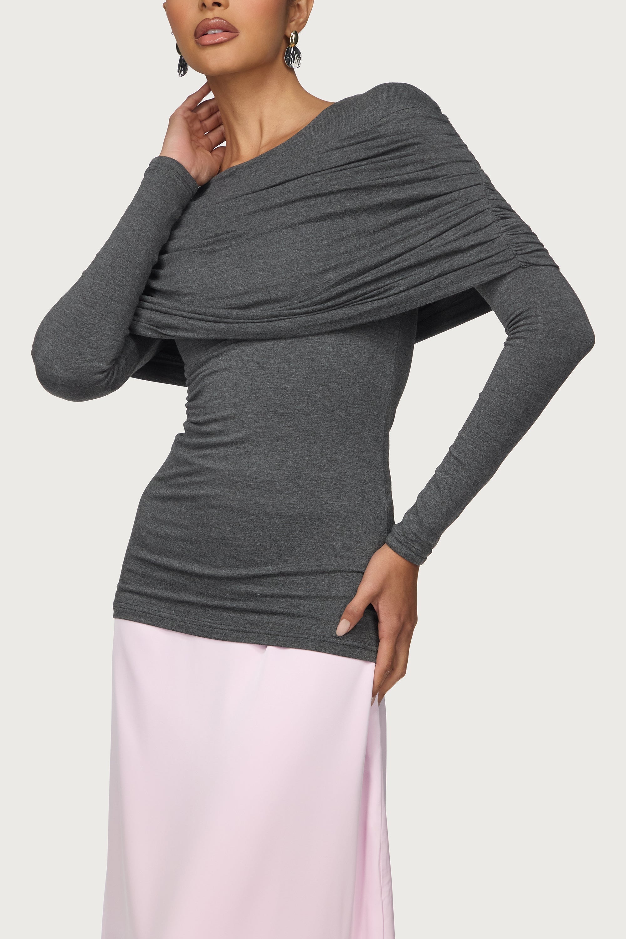 Rouched Shoulder Top - Dark Charcoal Abayas Veiled