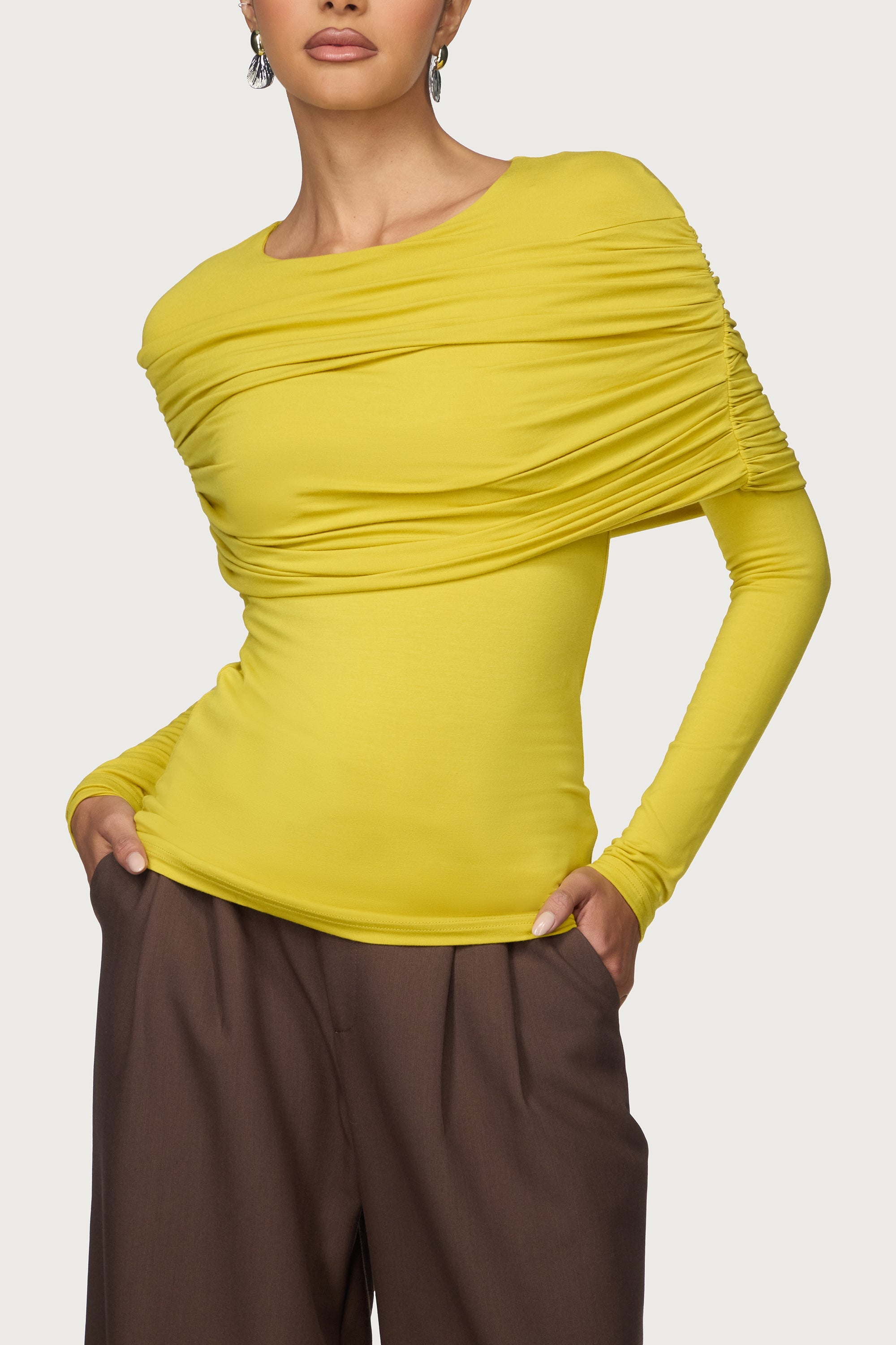 Rouched Shoulder Top - Golden Kiwi Abayas Veiled