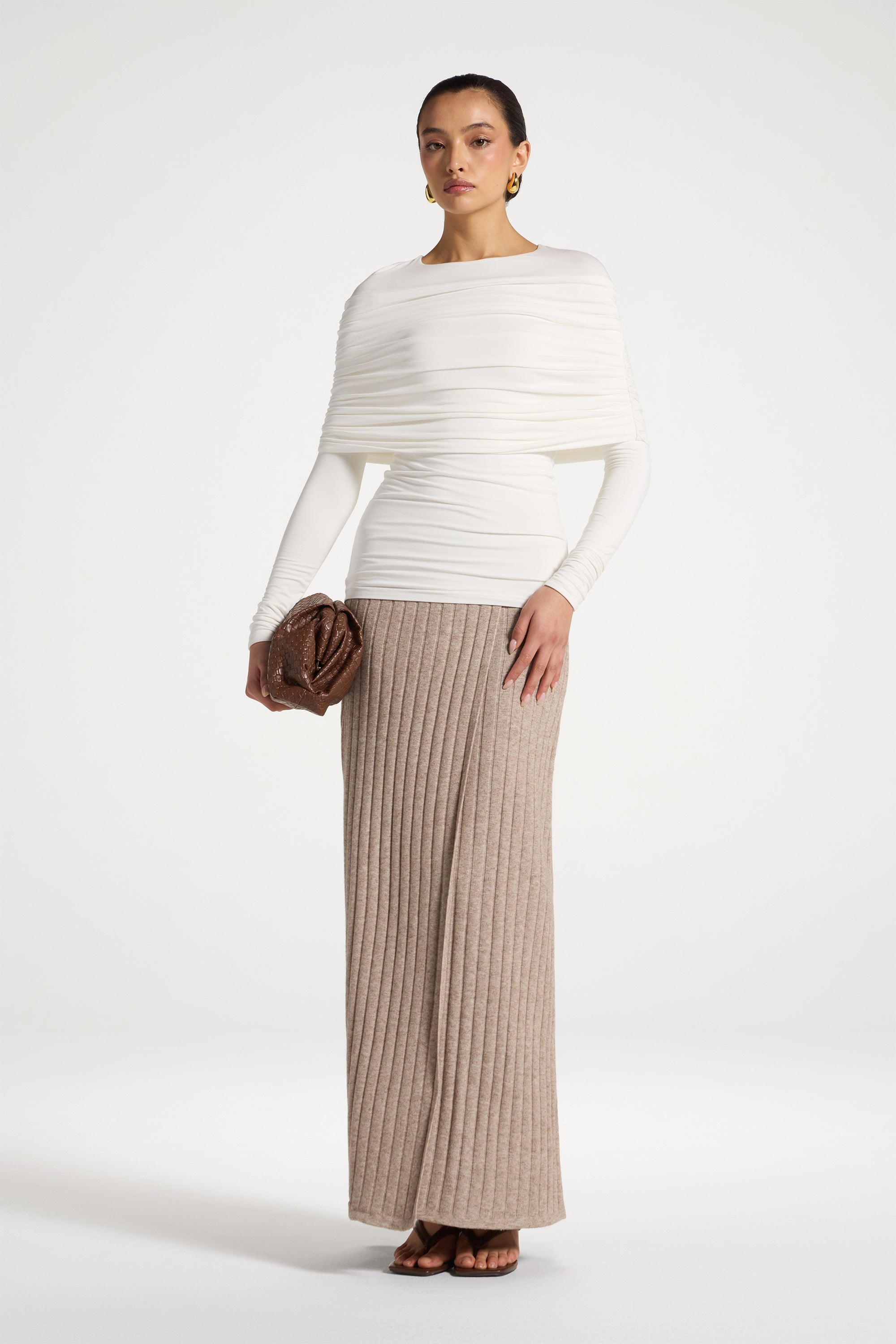 Rouched Shoulder Top - White Abayas Veiled