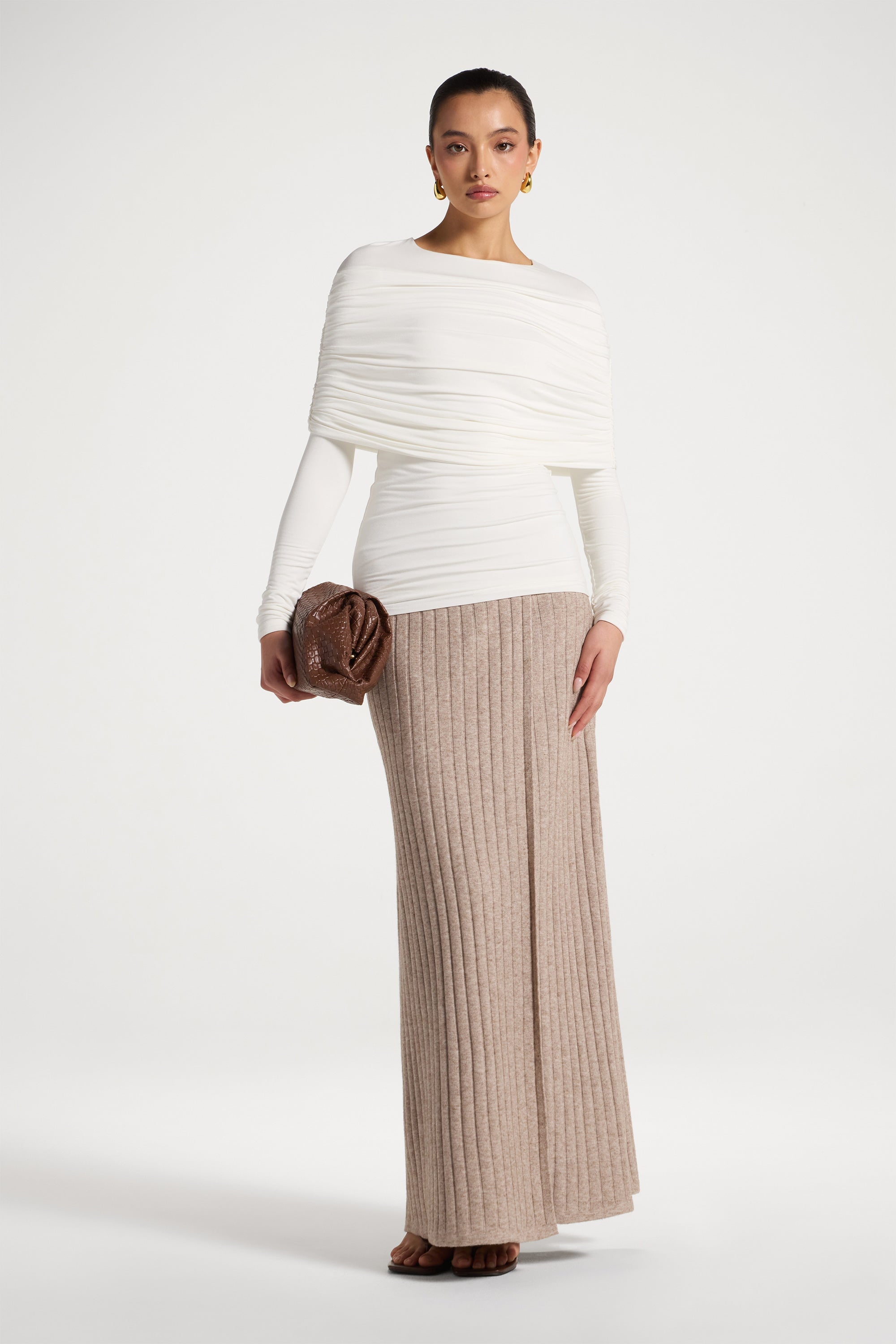 Rouched Shoulder Top - White Abayas Veiled