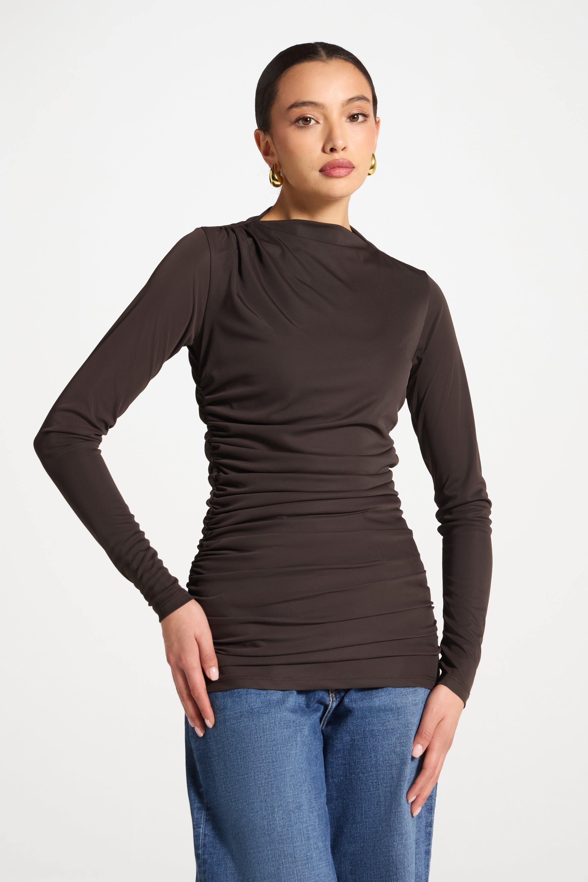 Rouched Top - Chocolate Abayas Veiled