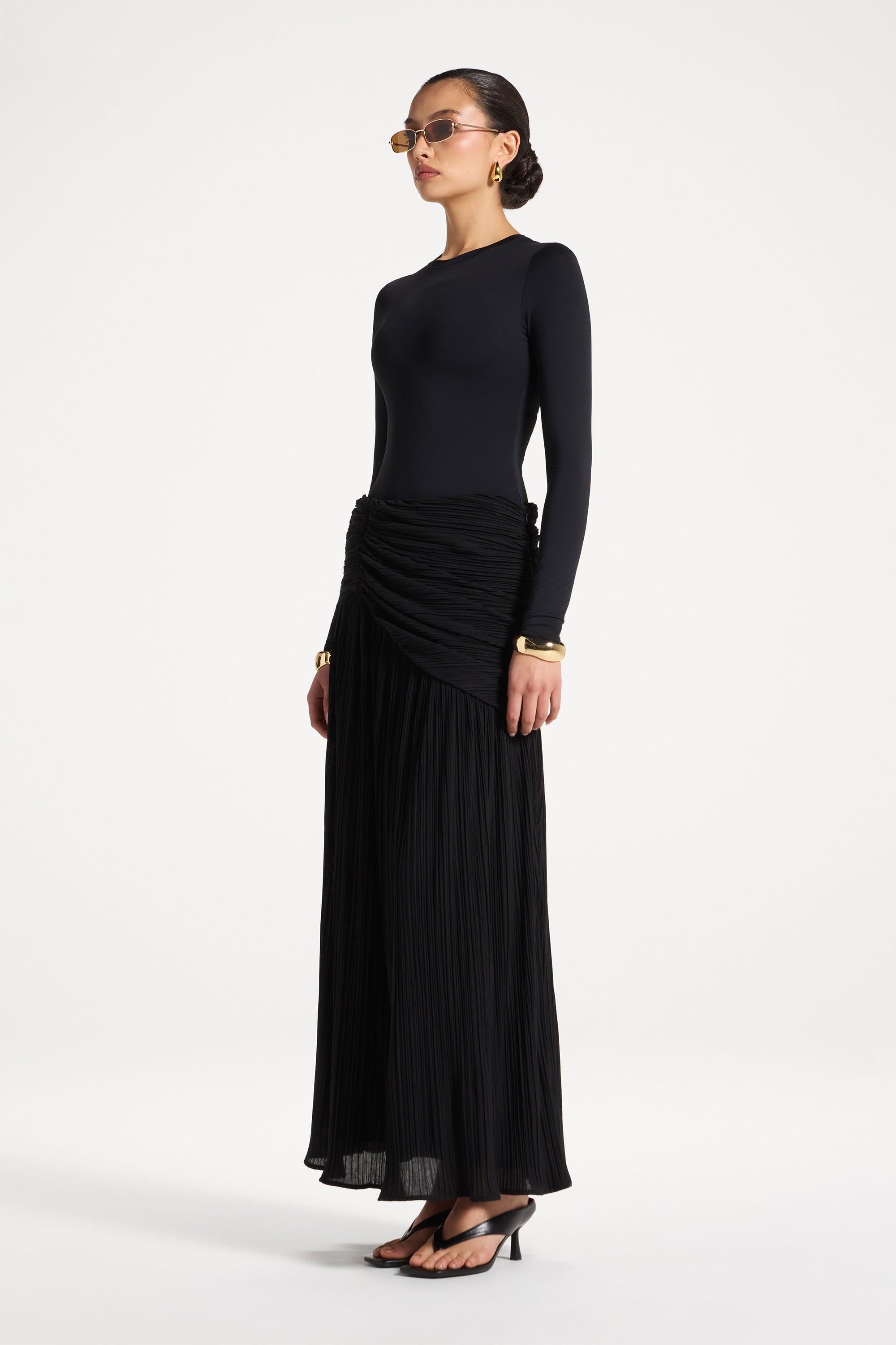 Rouched Waist Pleated Maxi Skirt Abayas Veiled