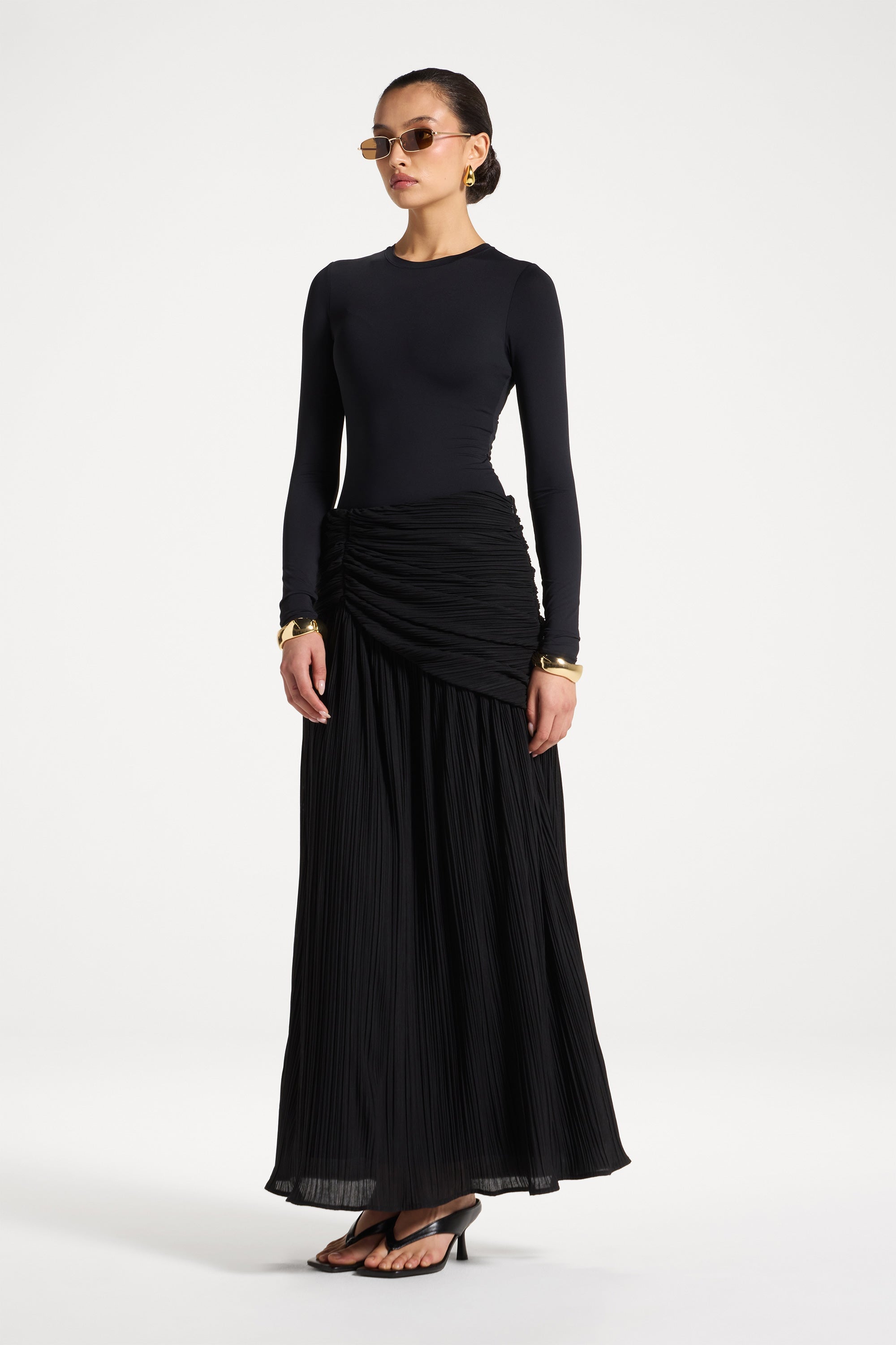 Rouched Waist Pleated Maxi Skirt Abayas Veiled