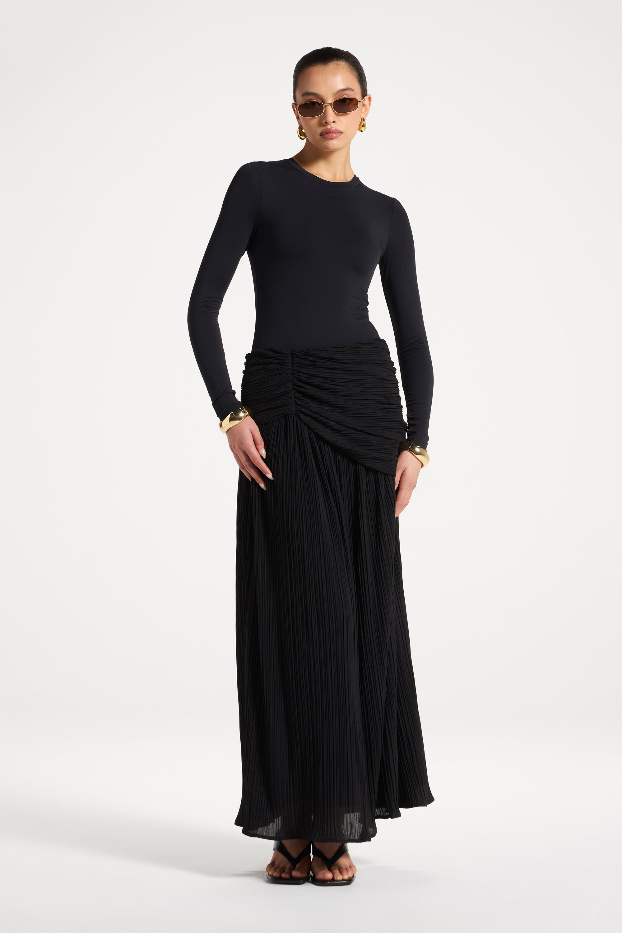 Rouched Waist Pleated Maxi Skirt Abayas Veiled