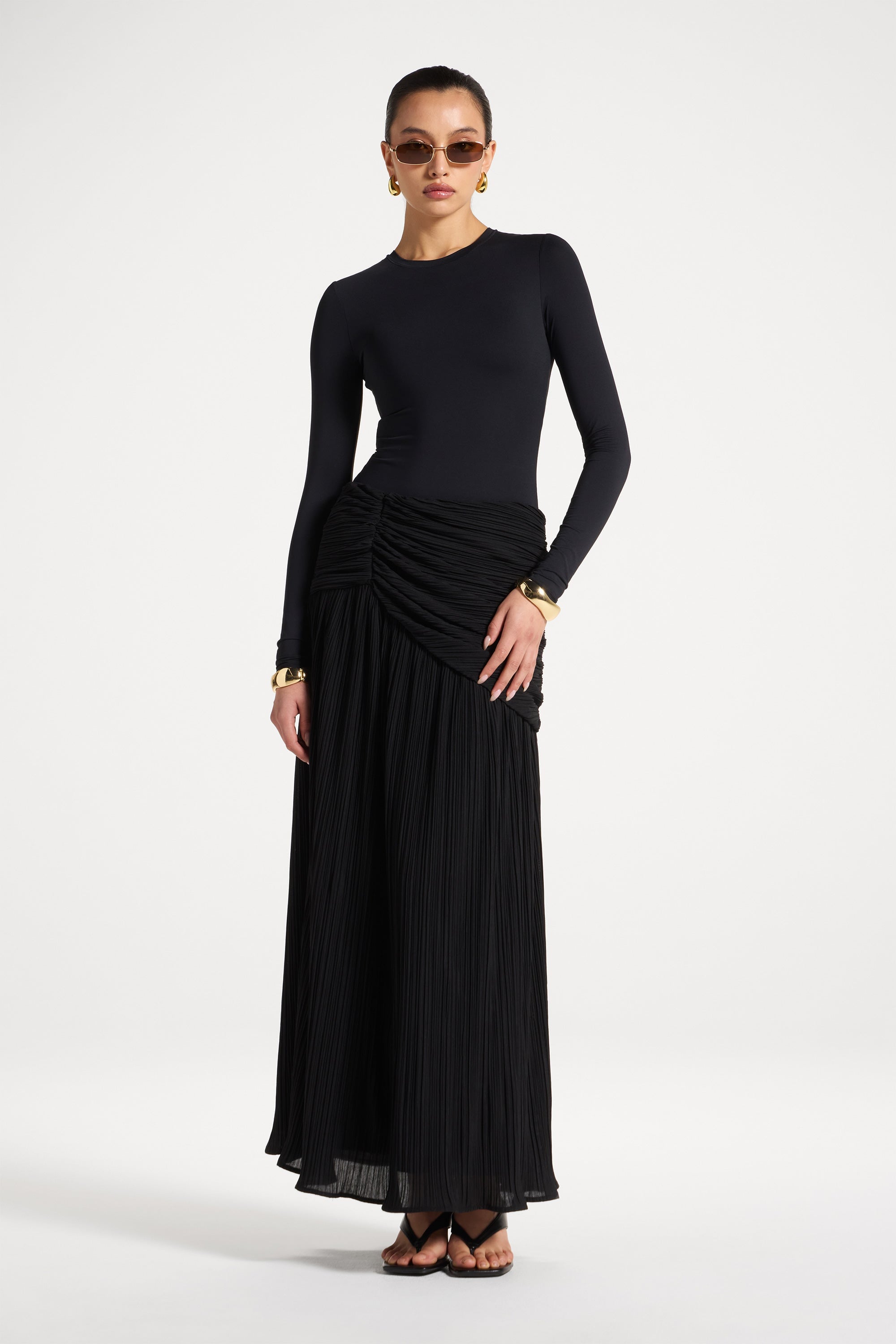 Rouched Waist Pleated Maxi Skirt Abayas Veiled