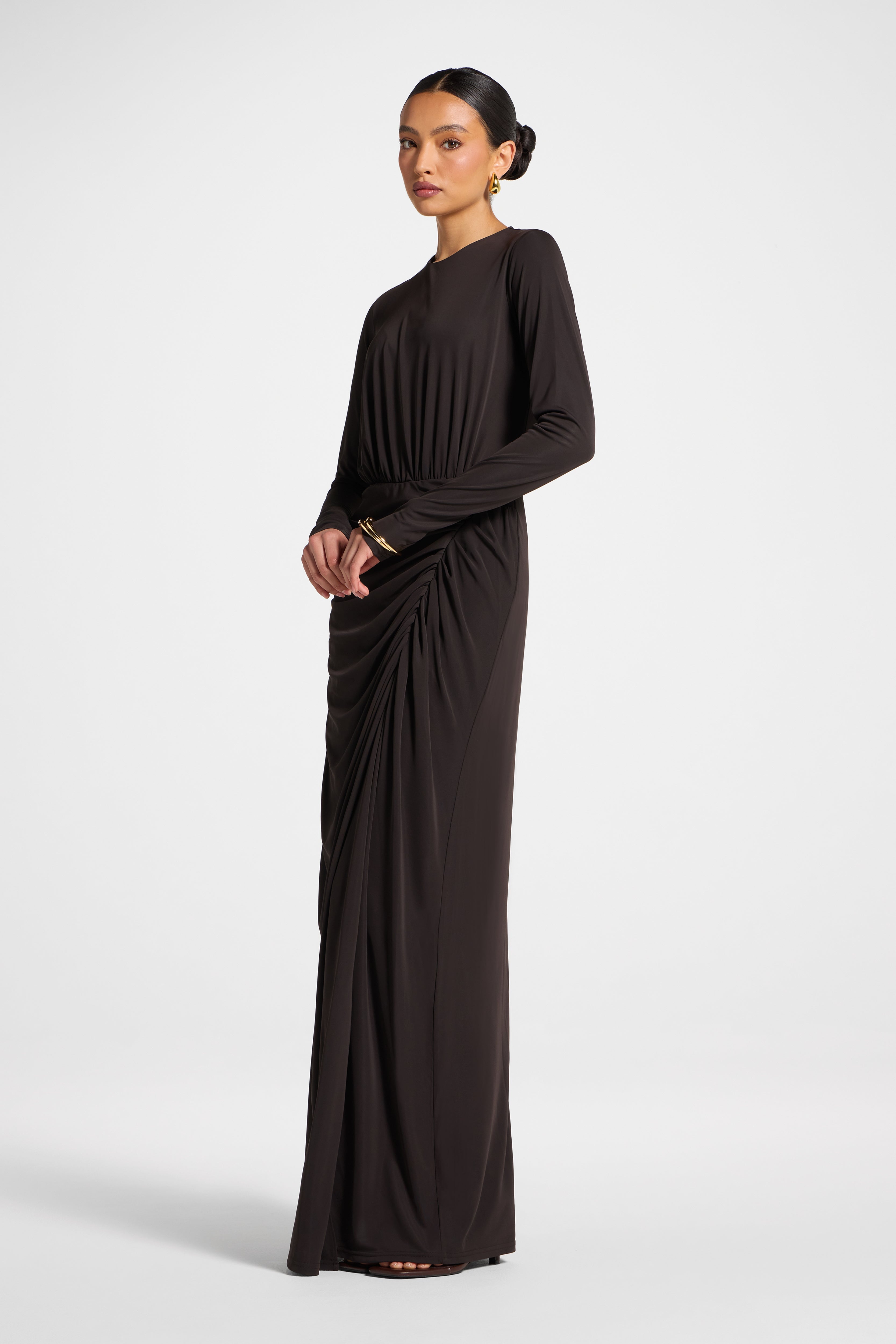 Rouched Wrap Maxi Dress - Chocolate Torte Abayas Veiled