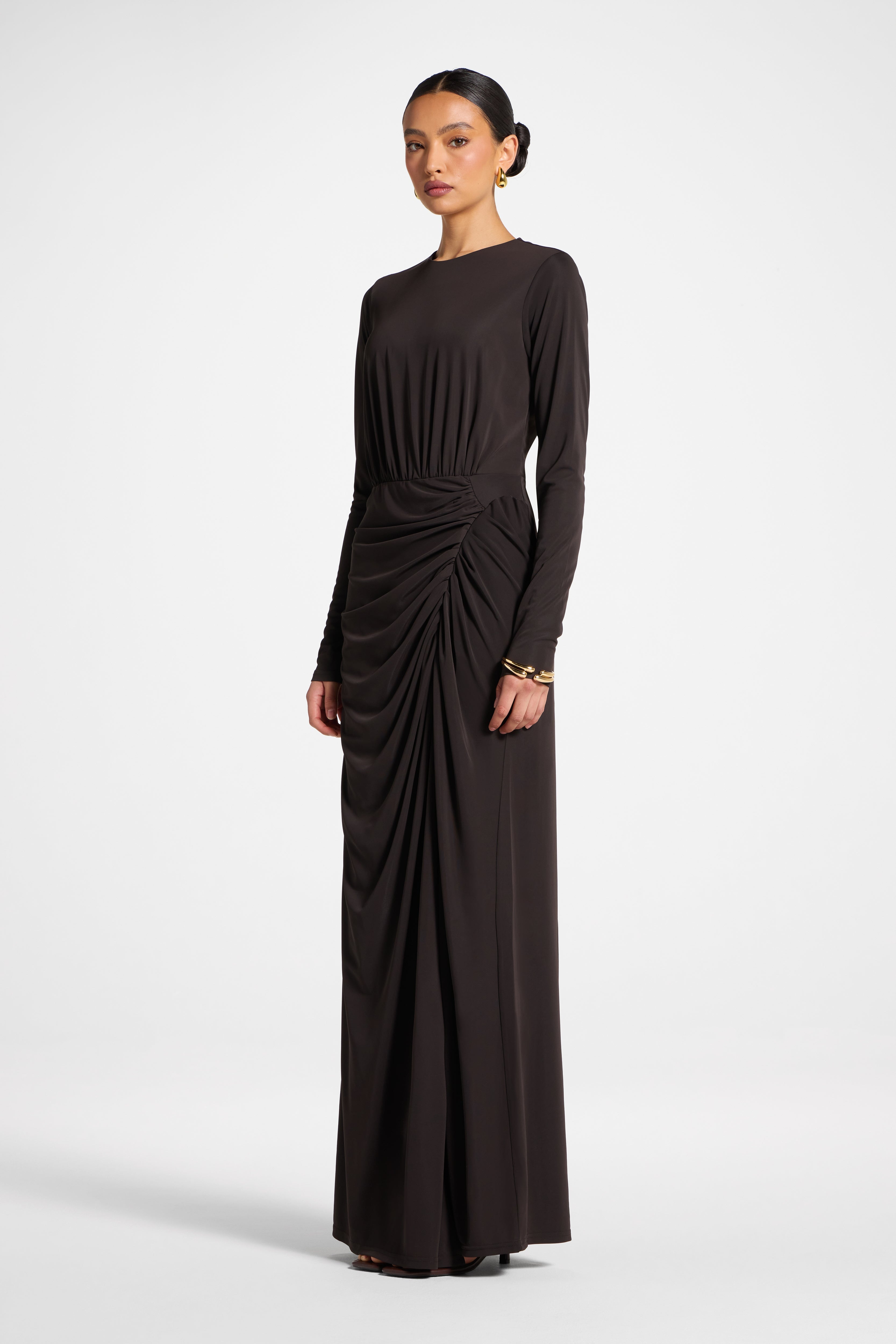 Rouched Wrap Maxi Dress - Chocolate Torte Abayas Veiled