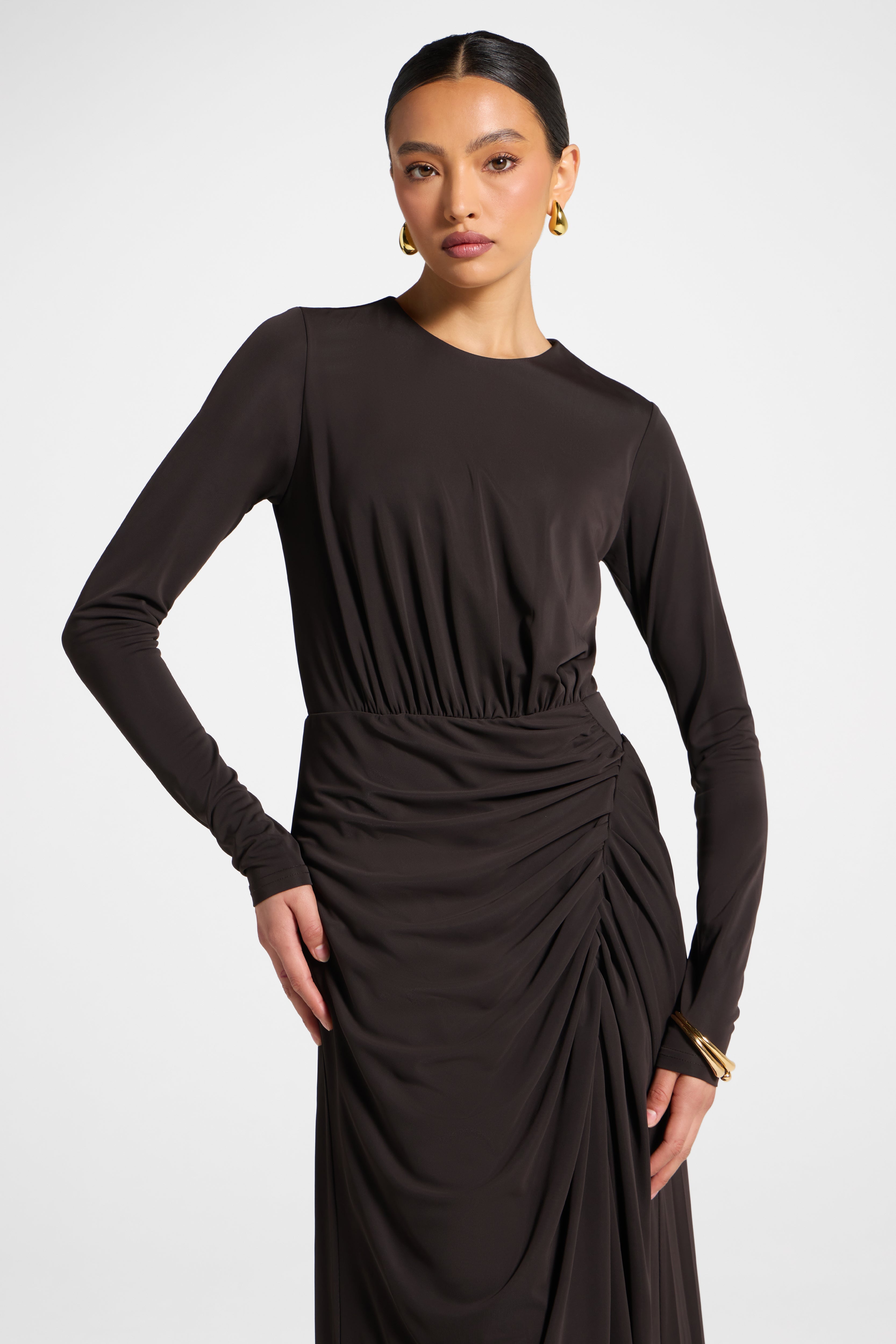 Rouched Wrap Maxi Dress - Chocolate Torte Abayas Veiled