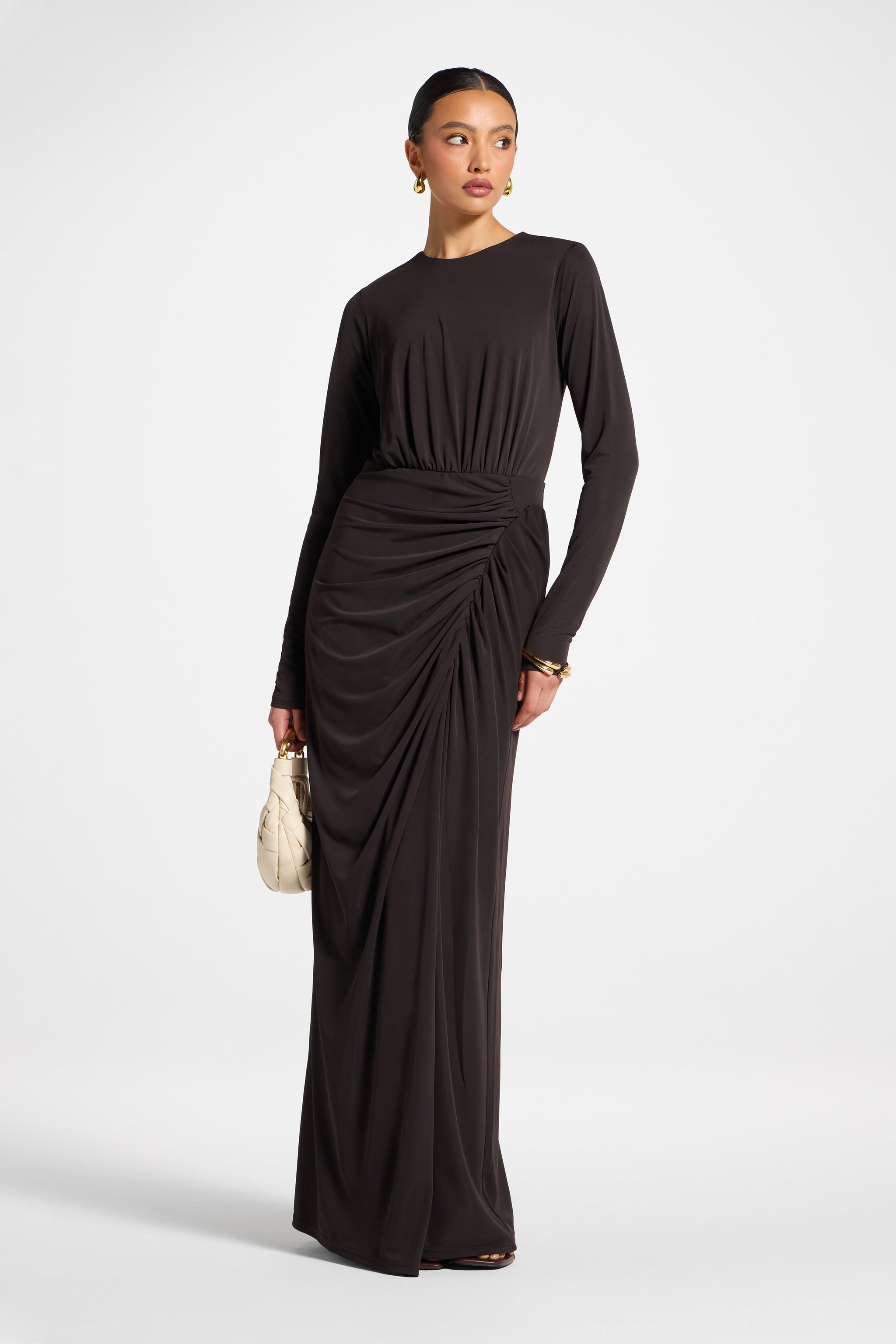 Rouched Wrap Maxi Dress - Chocolate Torte L / 54"
