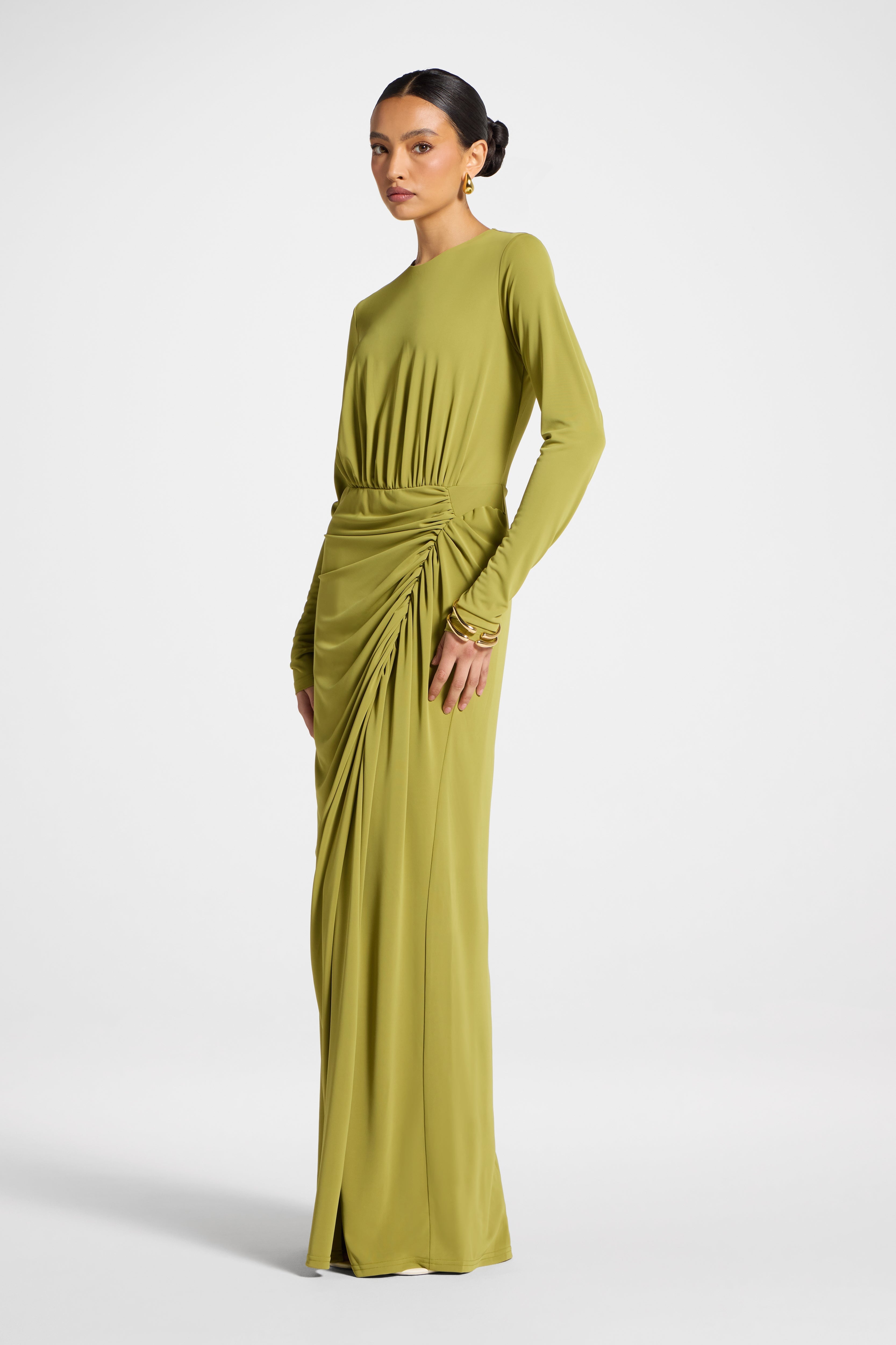 Rouched Wrap Maxi Dress - Evergreen Abayas Veiled