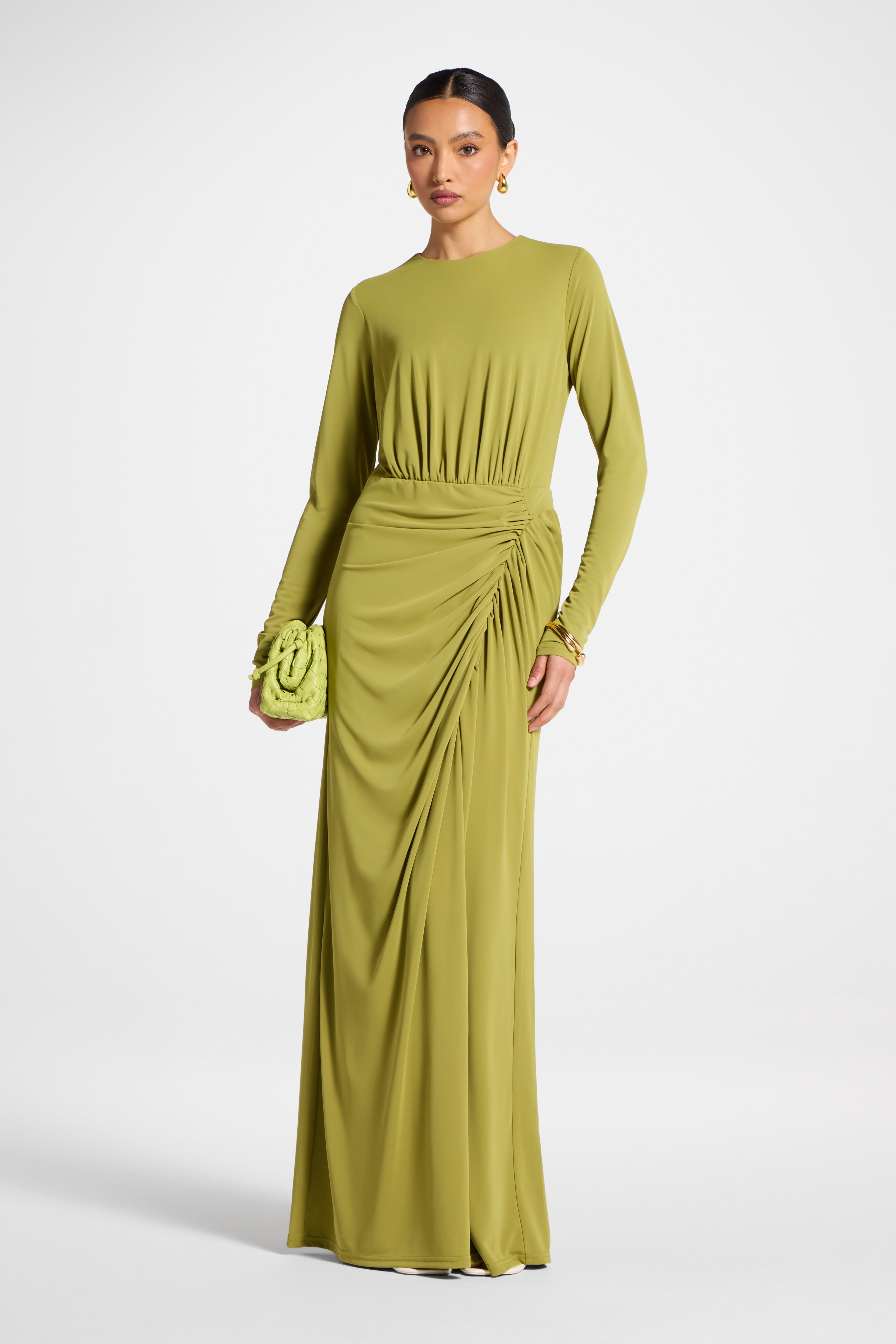 Rouched Wrap Maxi Dress - Evergreen Abayas Veiled