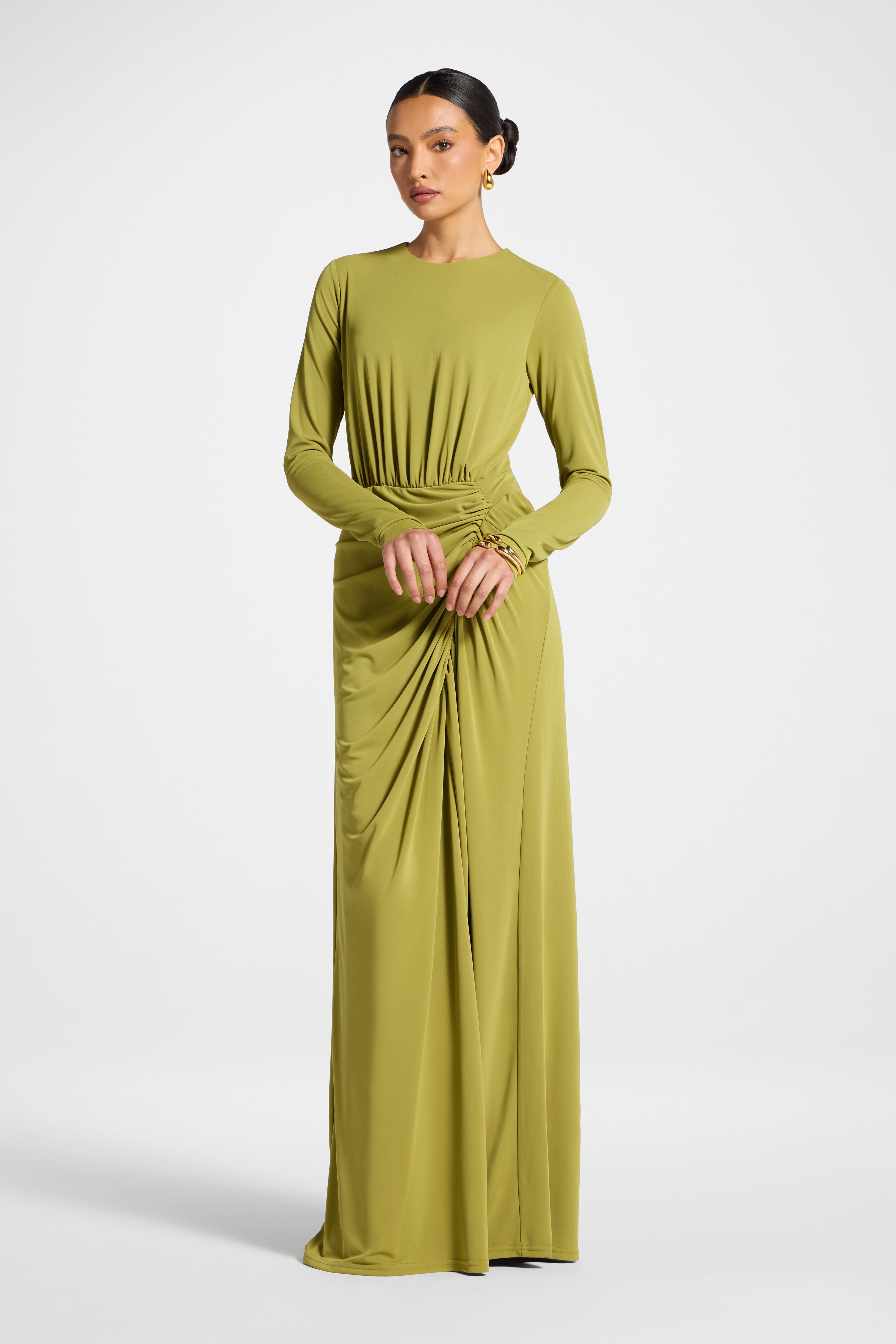 Rouched Wrap Maxi Dress - Evergreen Abayas Veiled
