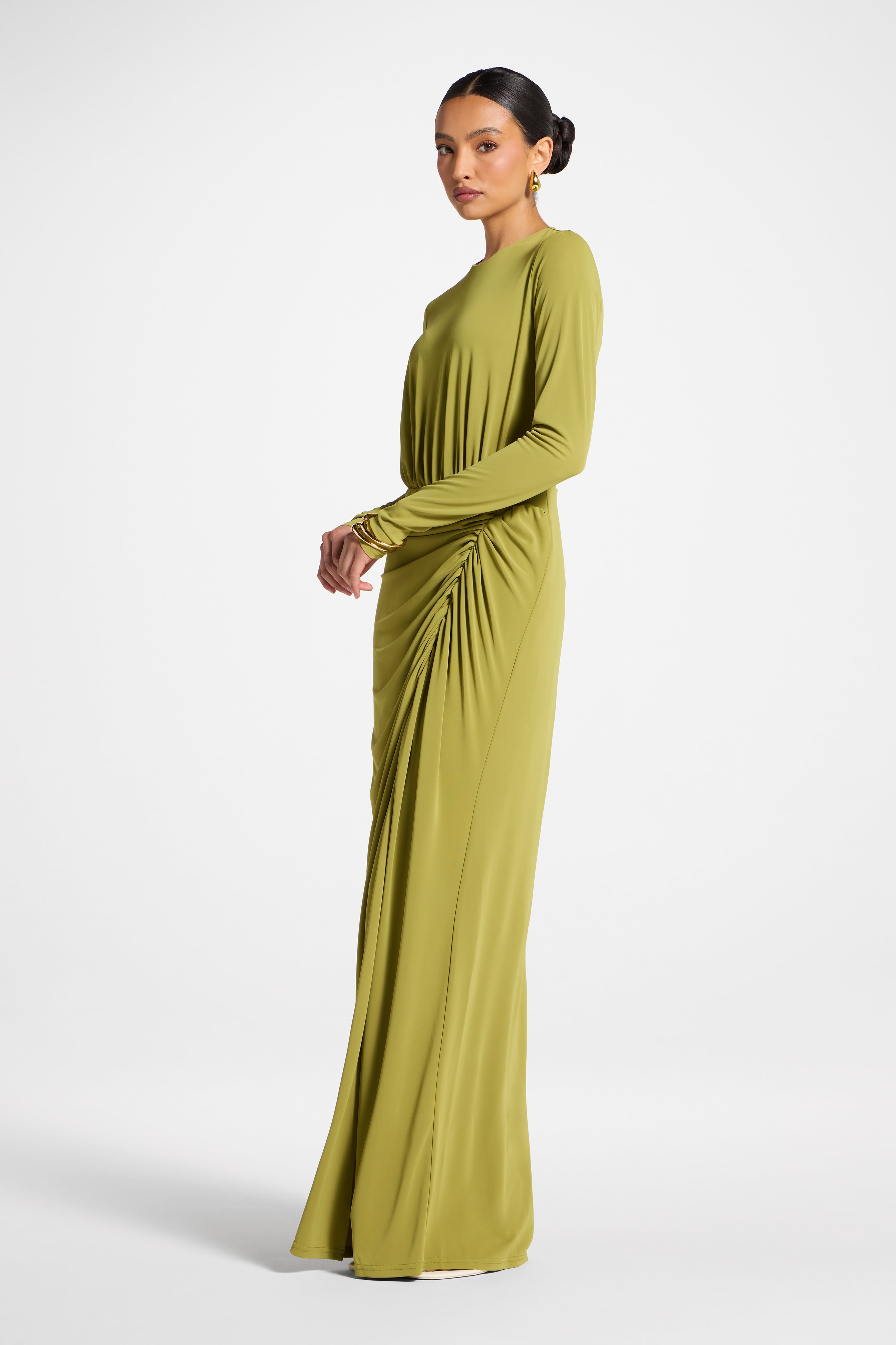 Rouched Wrap Maxi Dress - Evergreen Abayas Veiled