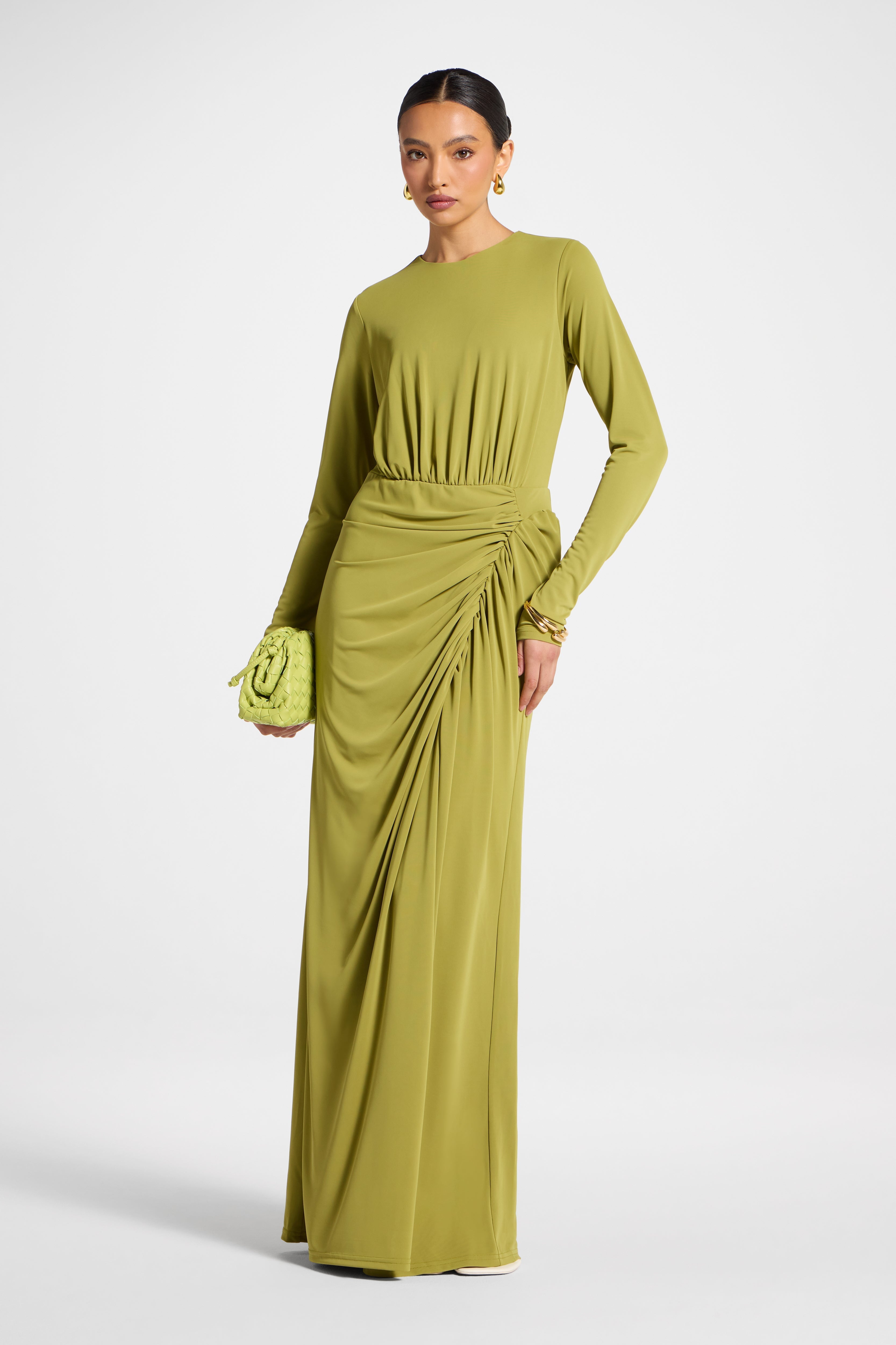 Rouched Wrap Maxi Dress - Evergreen Abayas Veiled
