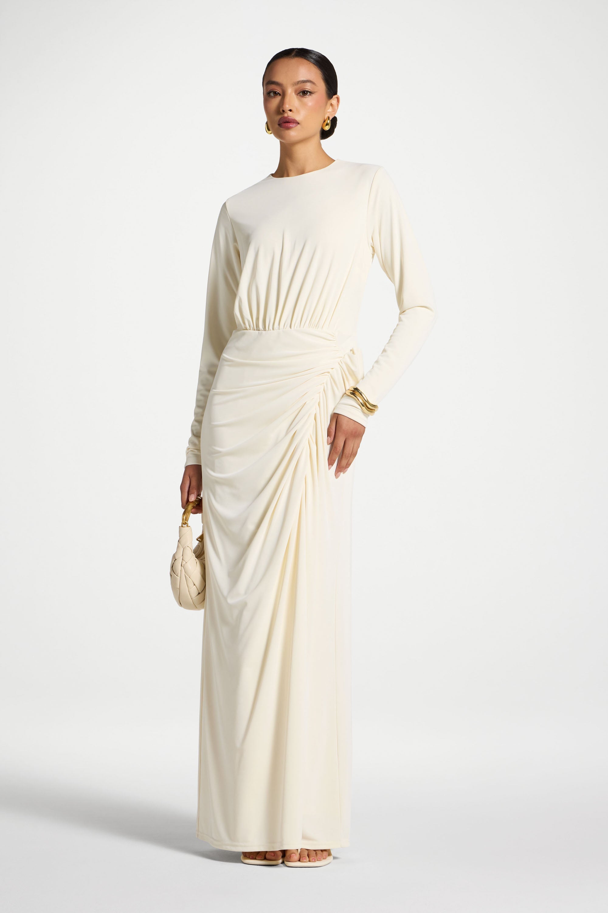 Rouched Wrap Maxi Dress - Ivory Abayas Veiled