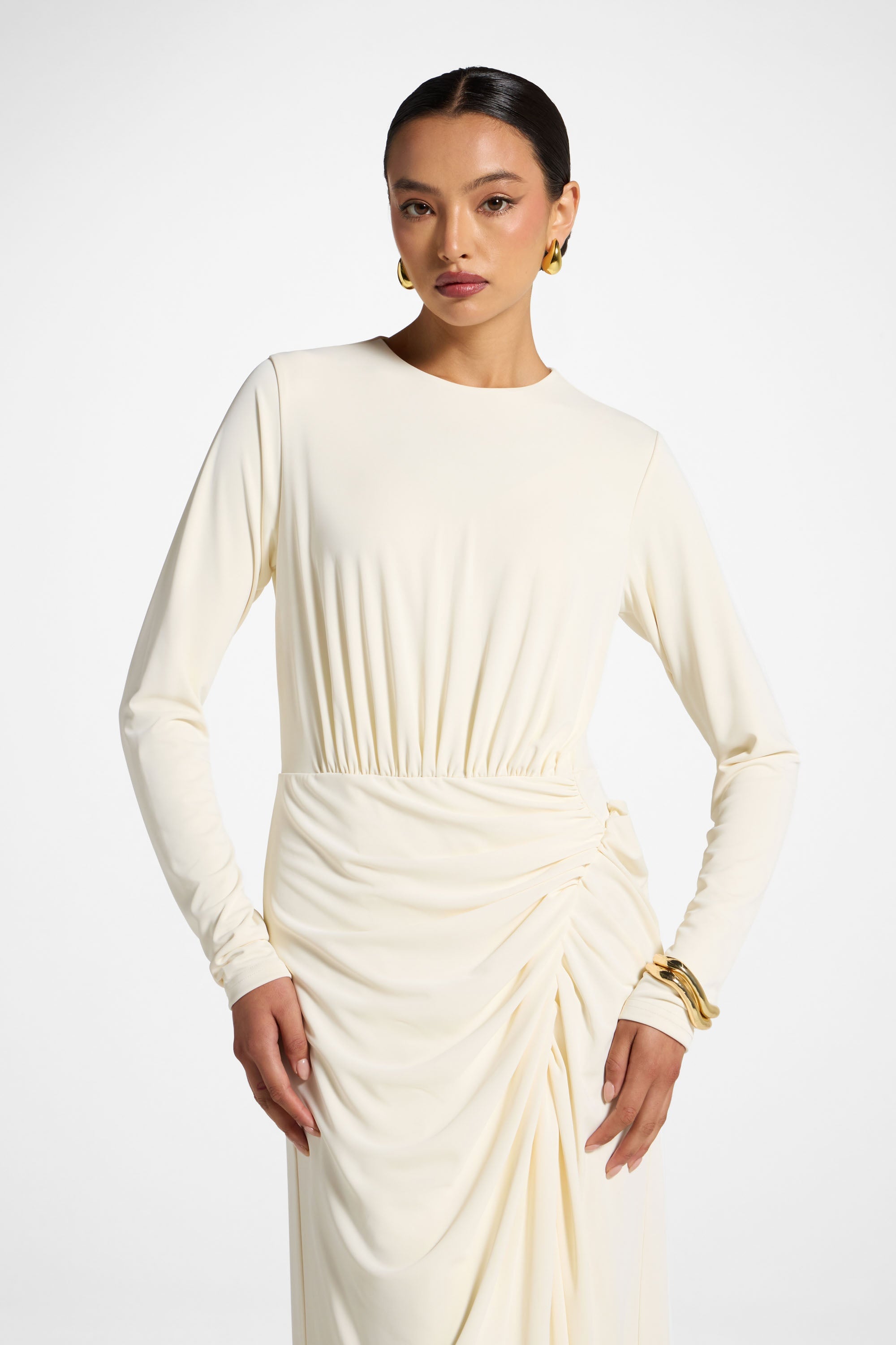 Rouched Wrap Maxi Dress - Ivory Abayas Veiled