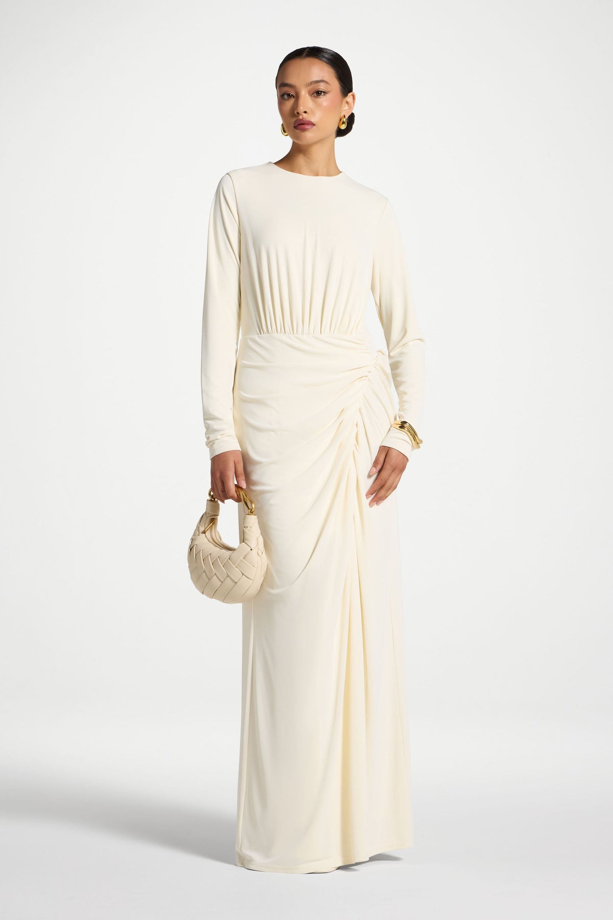 ivory wrap maxi dress Rouched WINTERW25-1