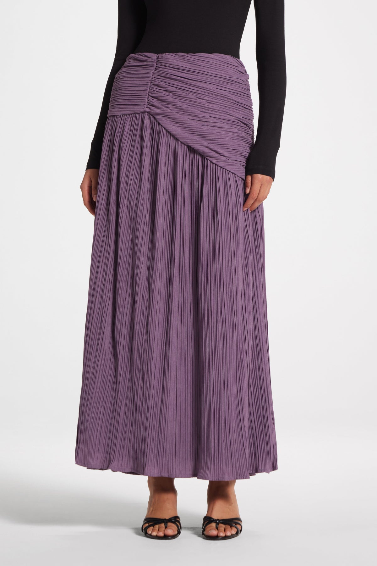 Ruched Panel Maxi Skirt - Purple Sage Skirt Veiled