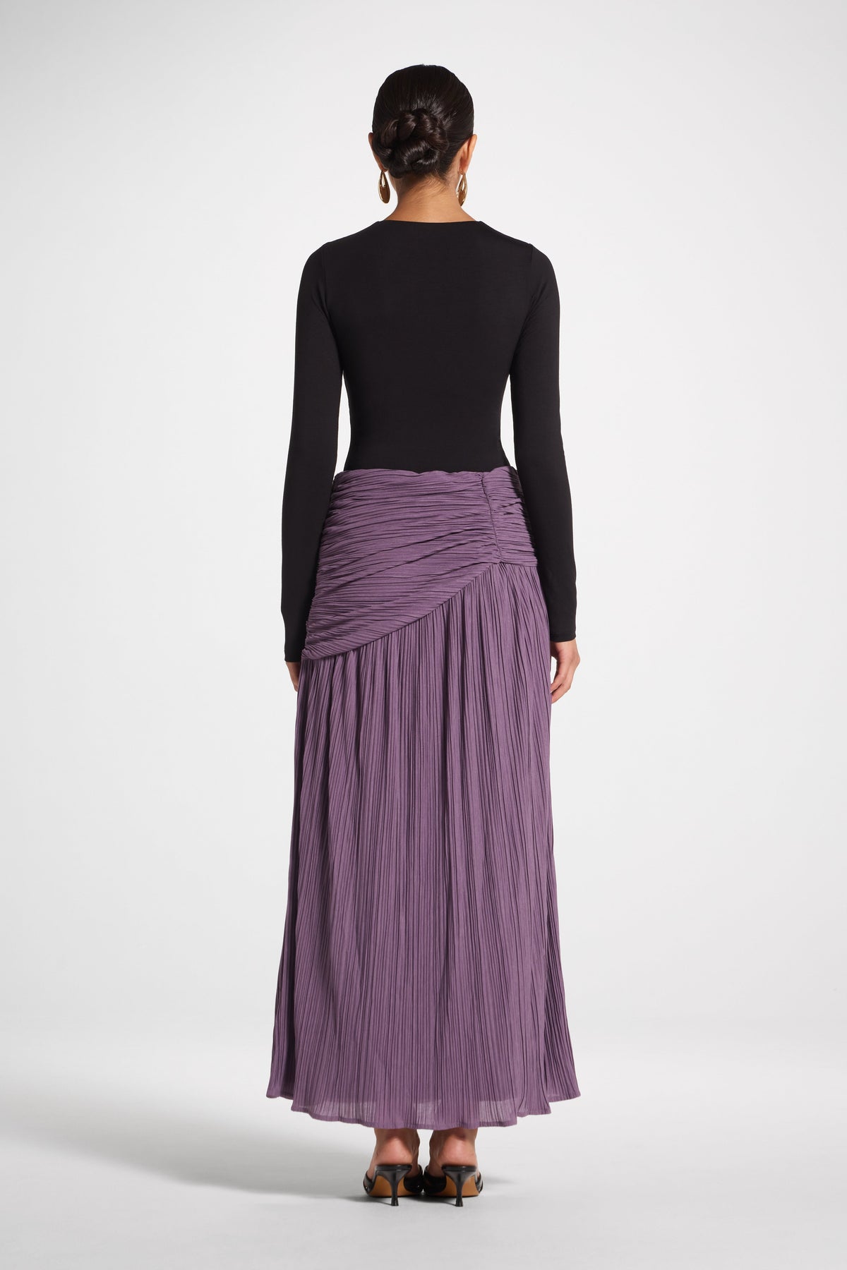Ruched Panel Maxi Skirt - Purple Sage Skirt Veiled