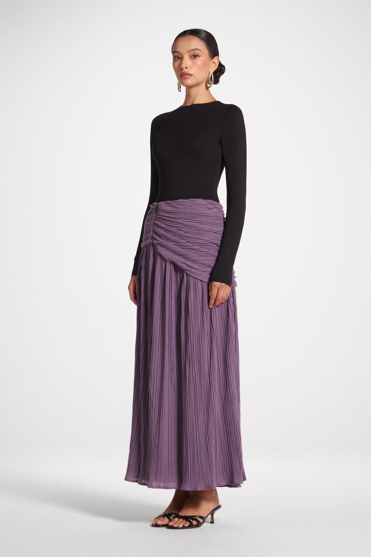 Ruched Panel Maxi Skirt - Purple Sage Skirt Veiled