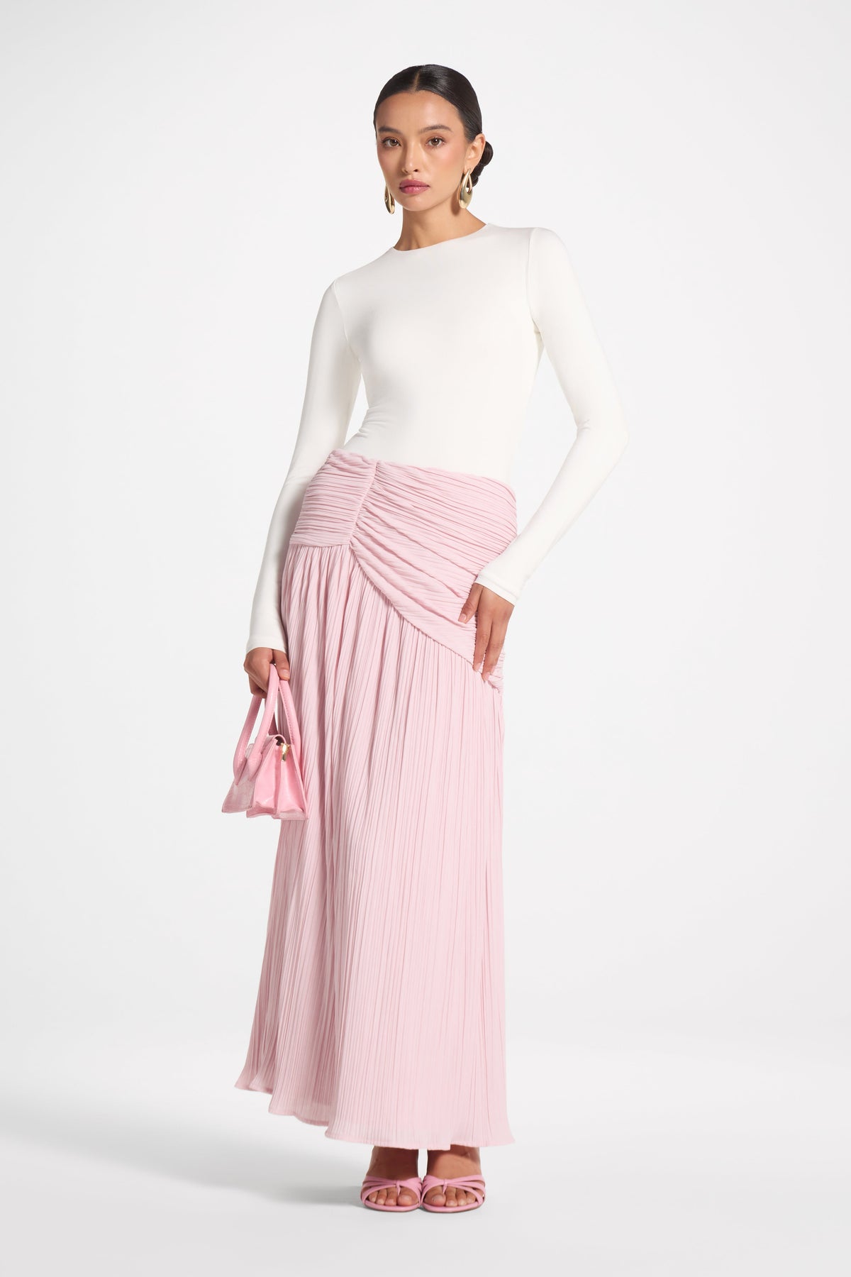 Ruched Panel Maxi Skirt - Soft Pink Skirt Veiled