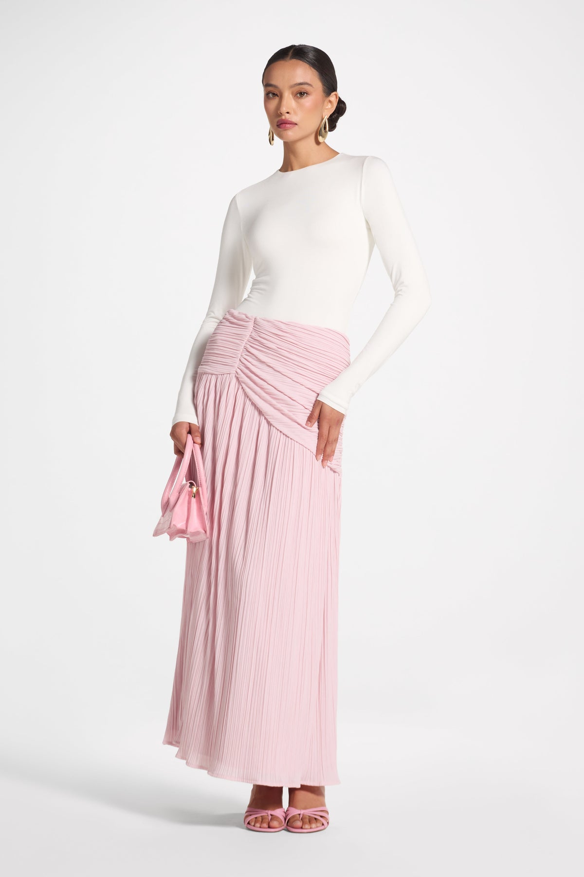 Ruched Panel Maxi Skirt - Soft Pink Skirt Veiled