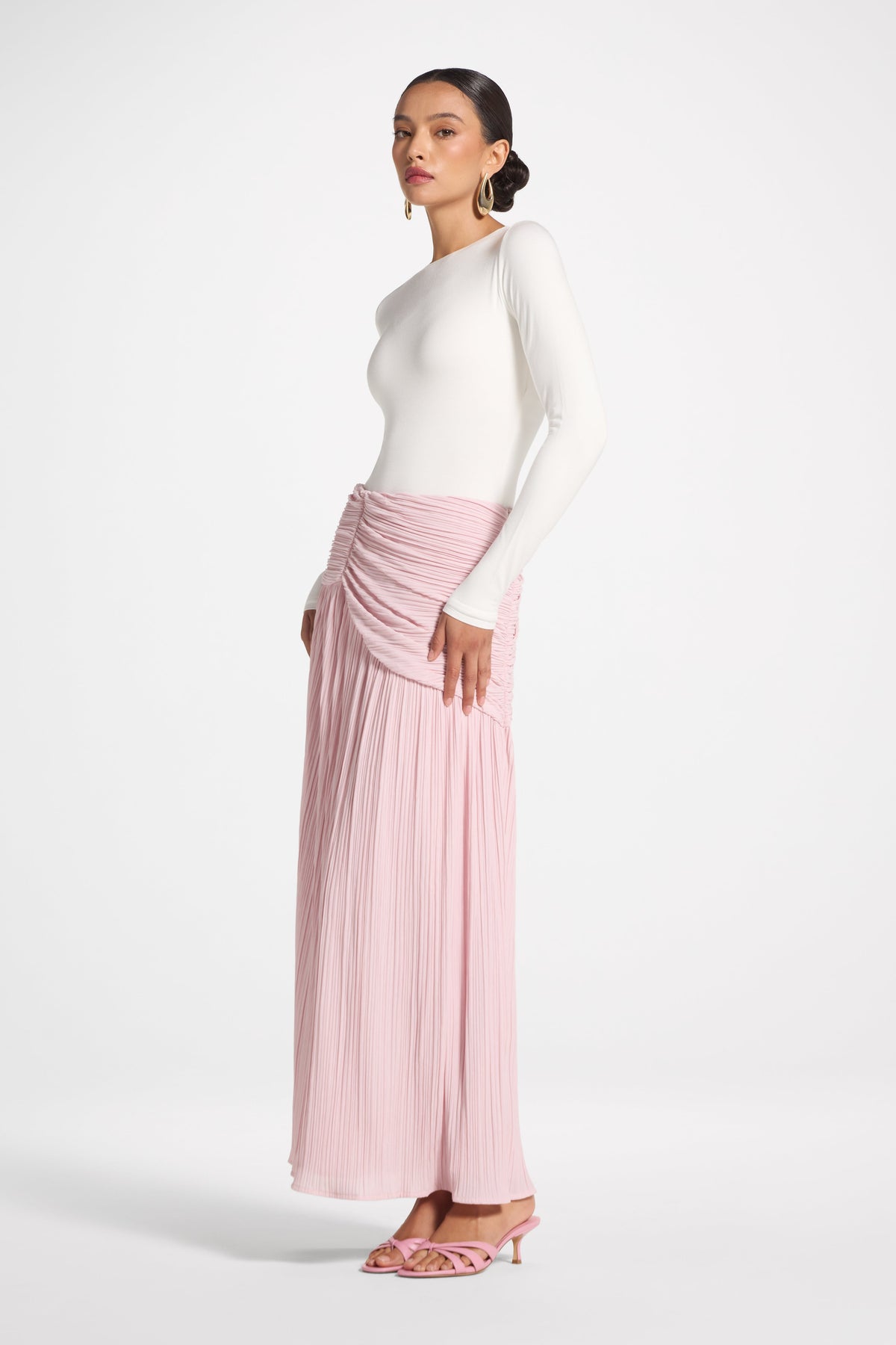 Ruched Panel Maxi Skirt - Soft Pink Skirt Veiled