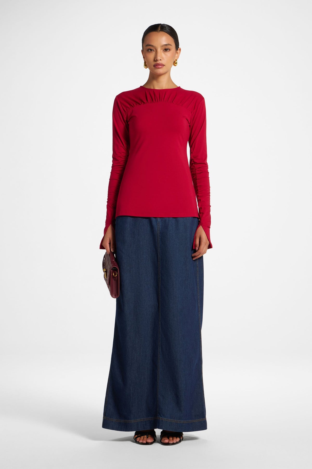 Ruched Sleeve Top - Dark Cherry Top Veiled