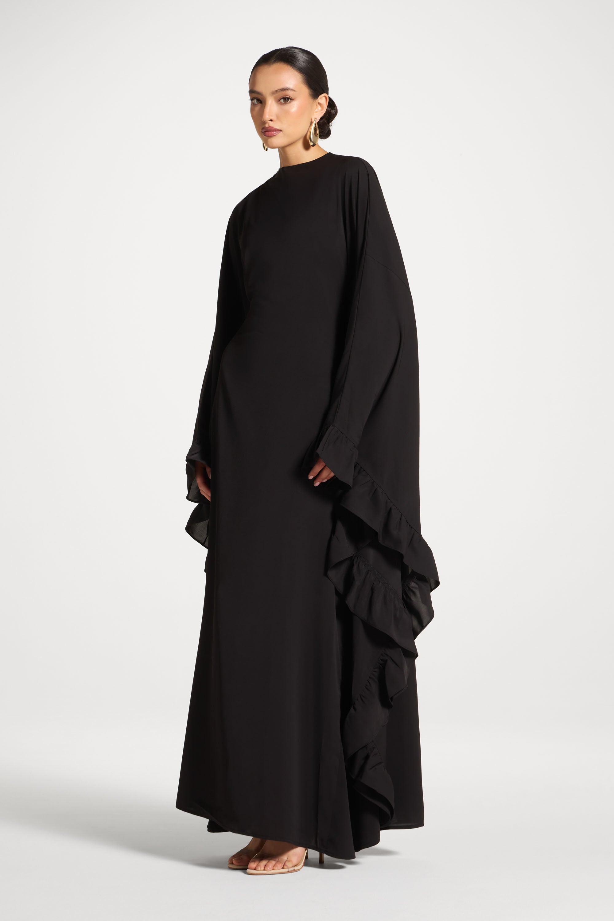 Ruffle Butterfly Abaya Dress - Black Abayas Veiled