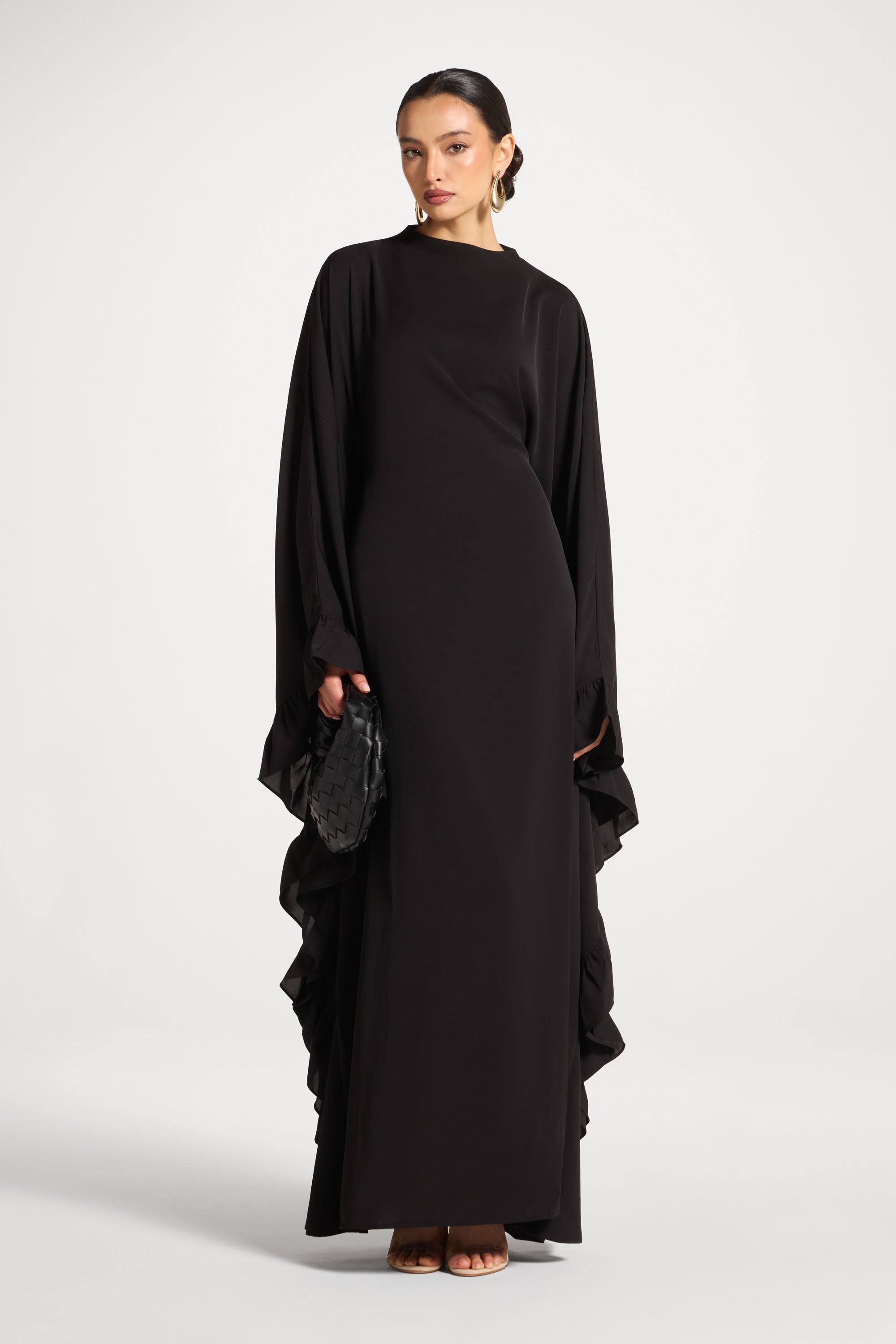 Ruffle Butterfly Abaya Dress - Black Abayas Veiled