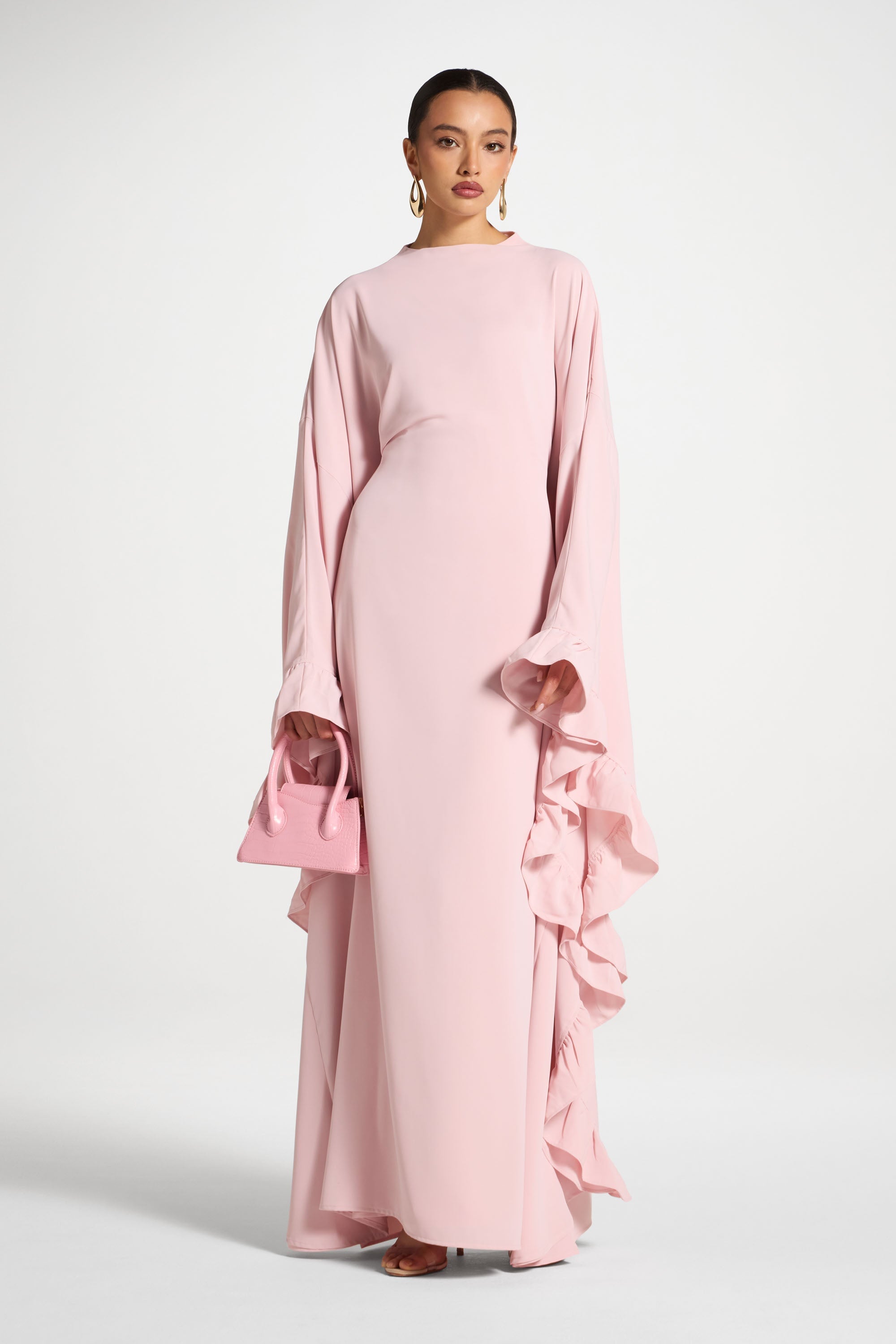 Ruffle Butterfly Abaya Dress - Pastel Pink Abayas Veiled