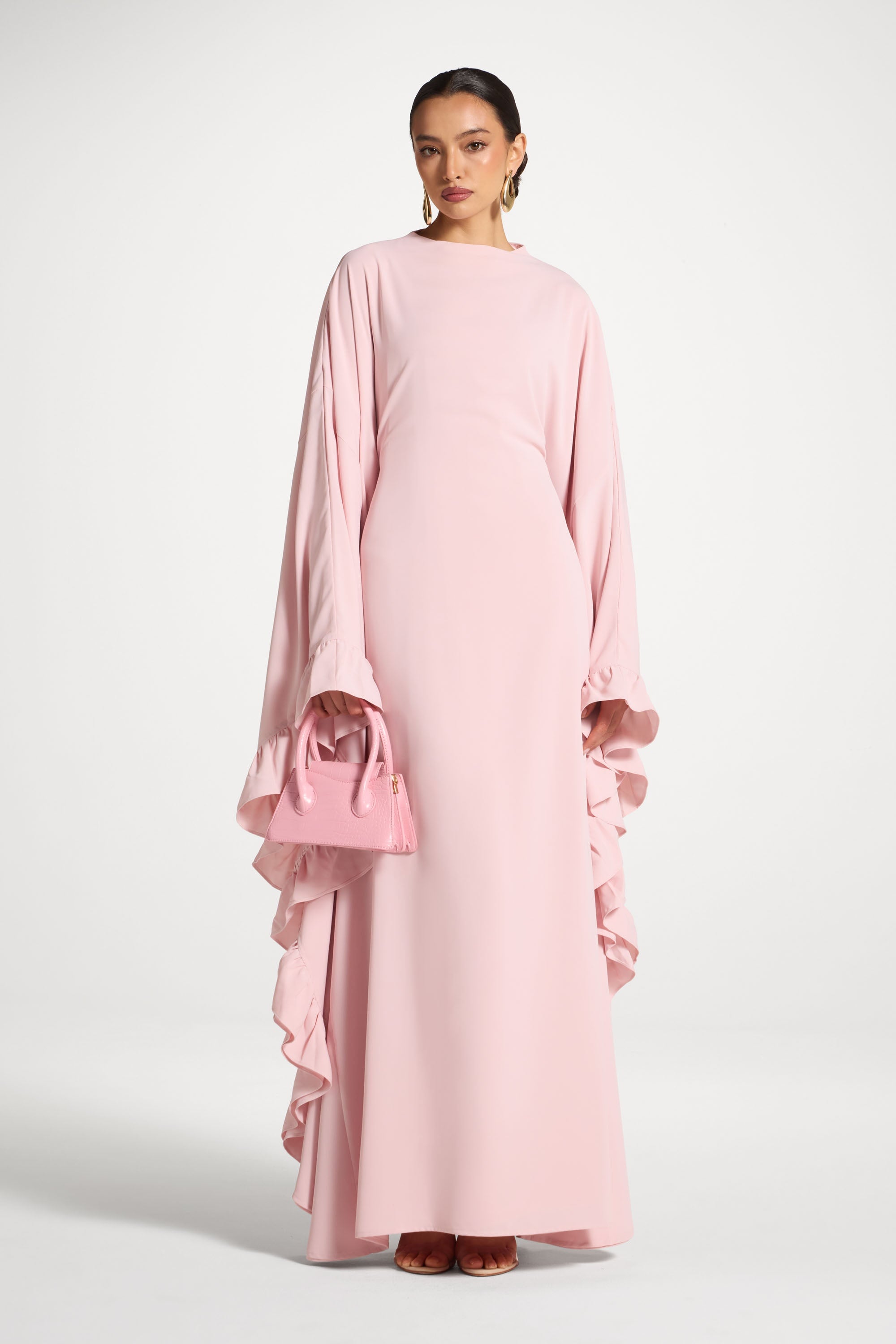 Ruffle Butterfly Abaya Dress - Pastel Pink Abayas Veiled