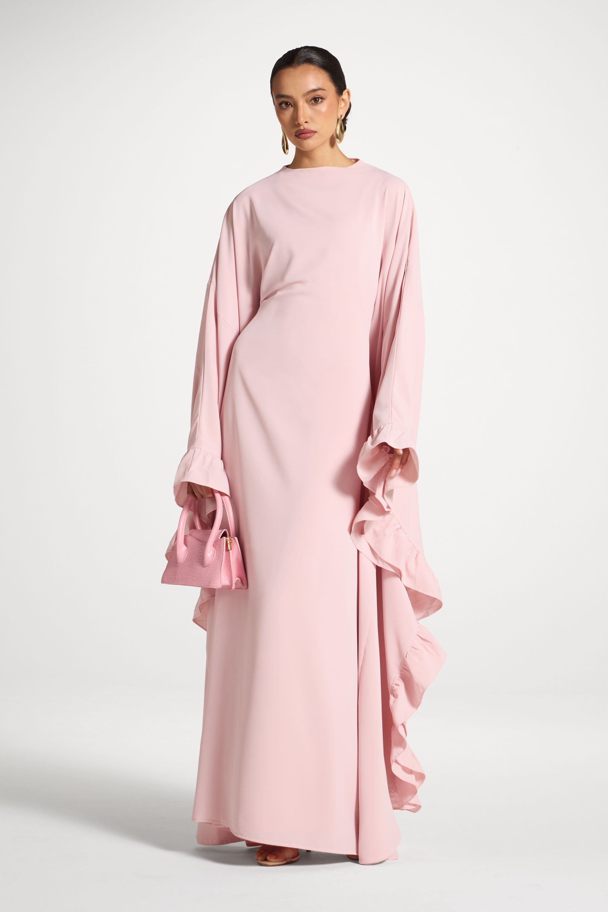 Ruffle Butterfly Abaya Dress - Pastel Pink Abayas Veiled