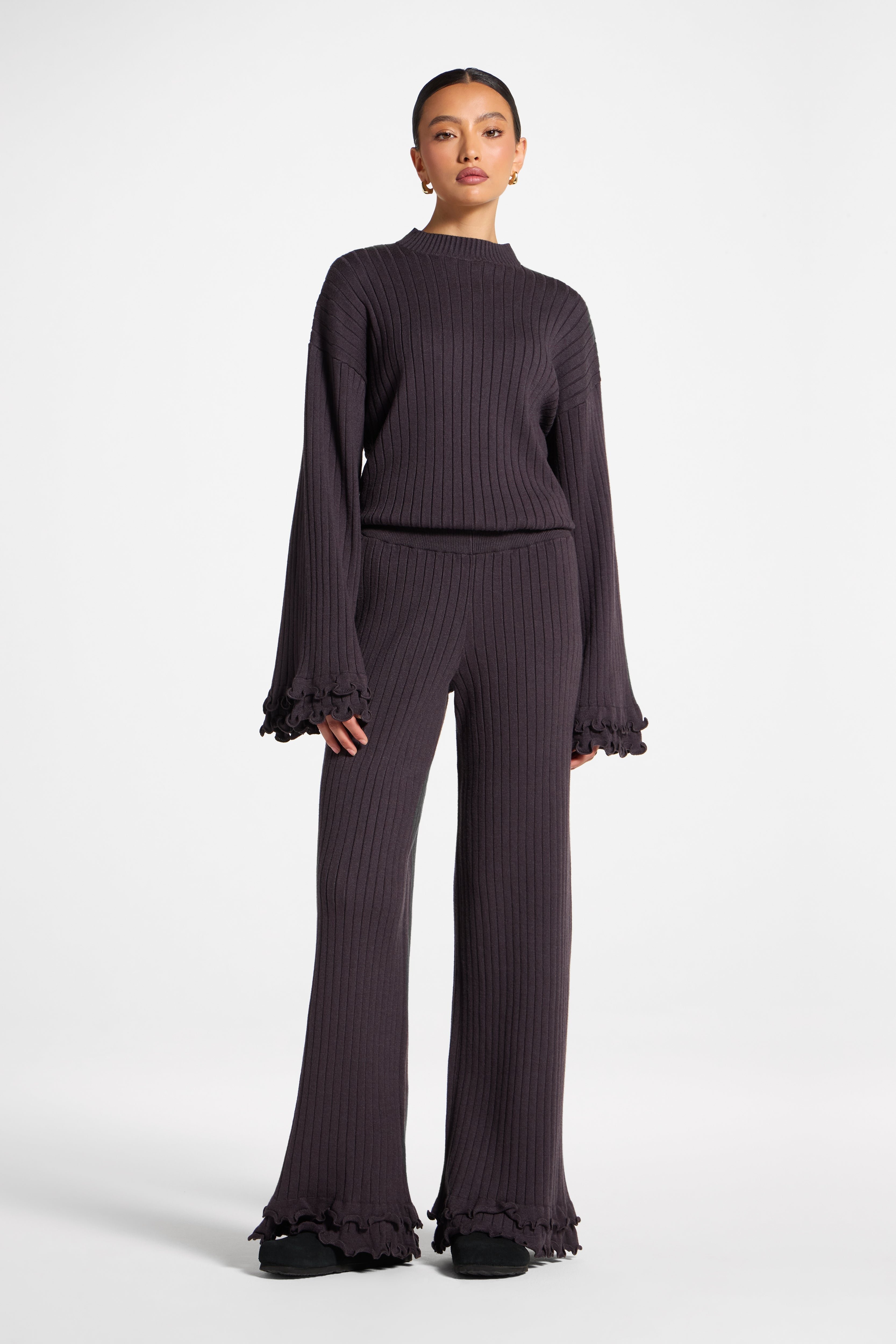 Ruffle Hem Knit Pants - Peppercorn Abayas Veiled