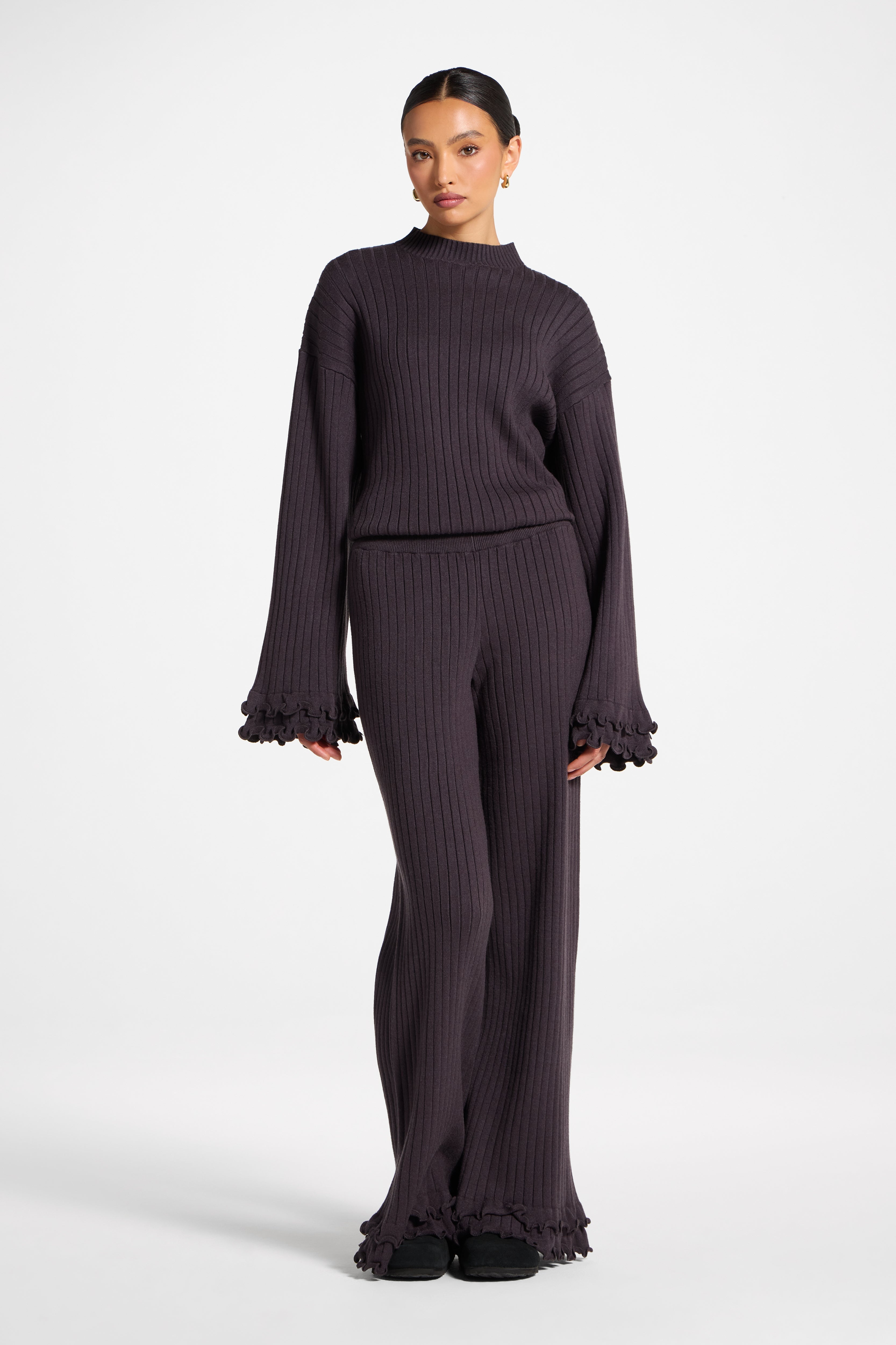 Ruffle Hem Knit Pants - Peppercorn Abayas Veiled