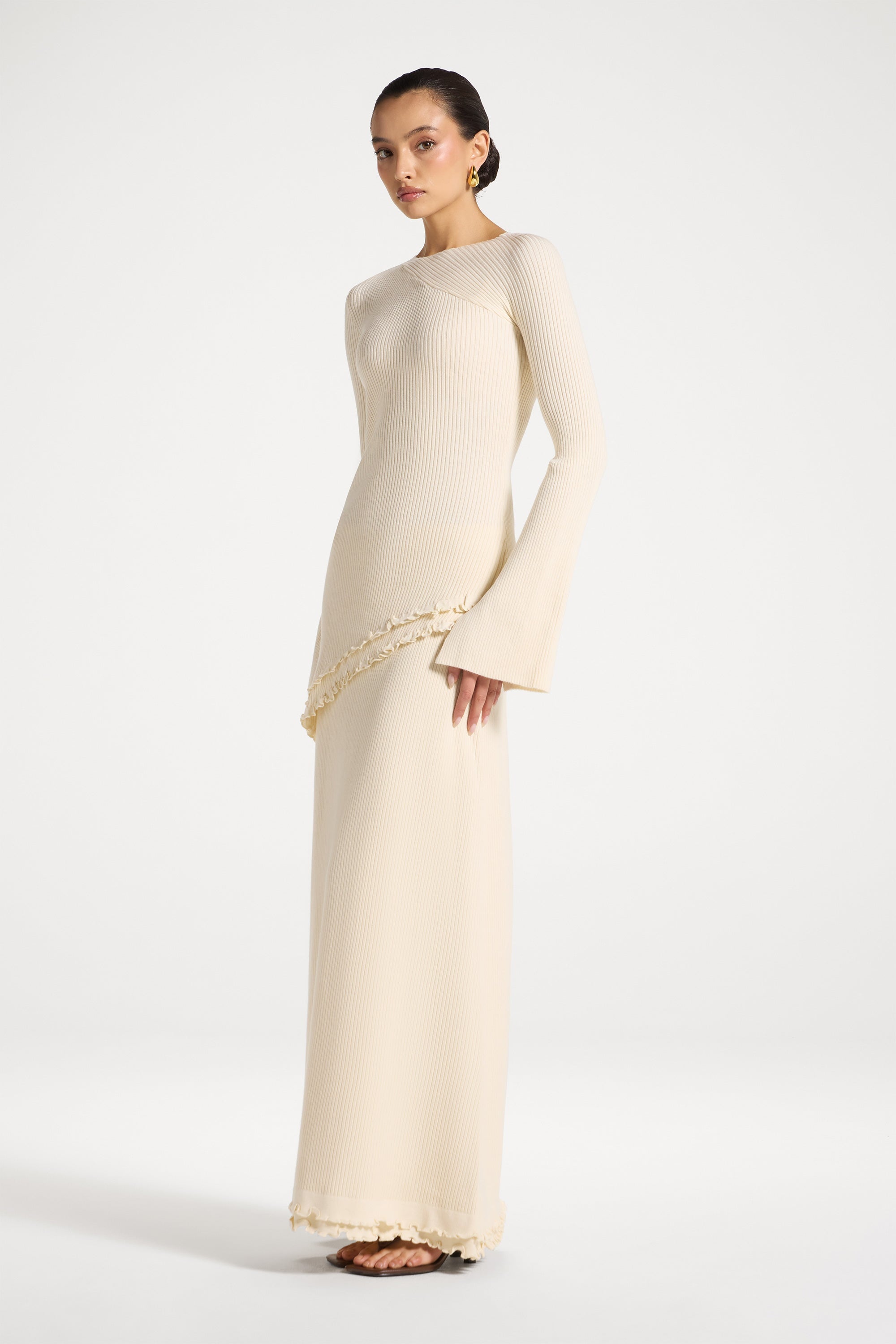 Ruffle Hem Knit Skirt - Ivory Abayas Veiled