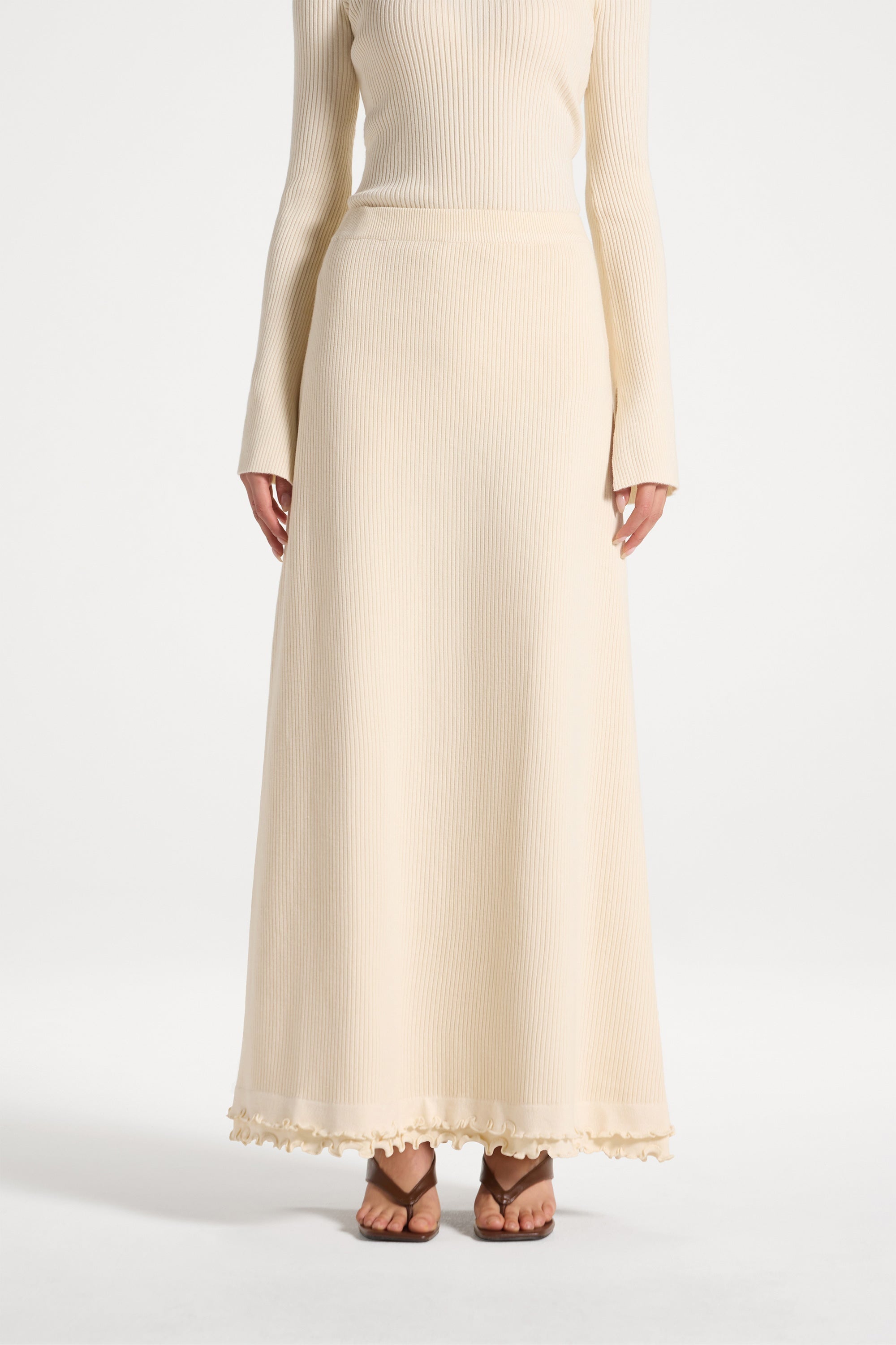 Ruffle Hem Knit Skirt - Ivory Abayas Veiled