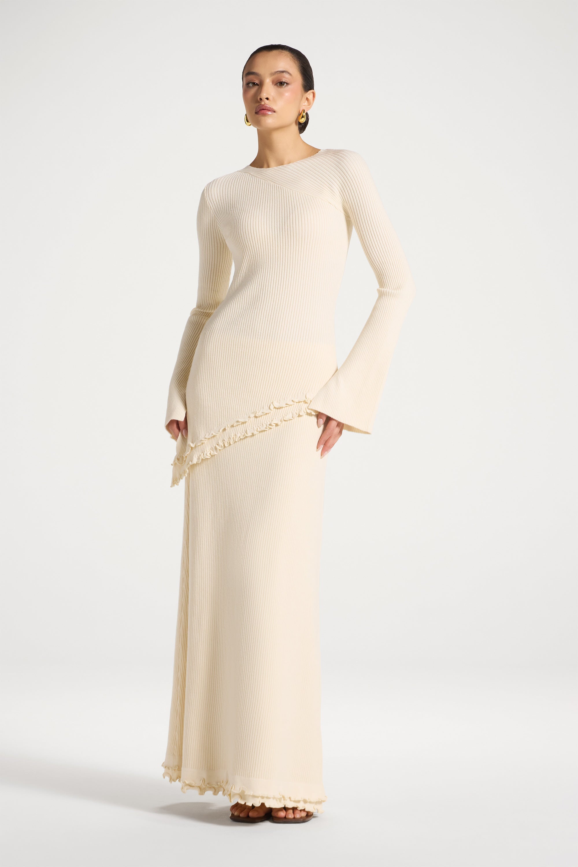 Ruffle Hem Knit Skirt - Ivory Abayas Veiled