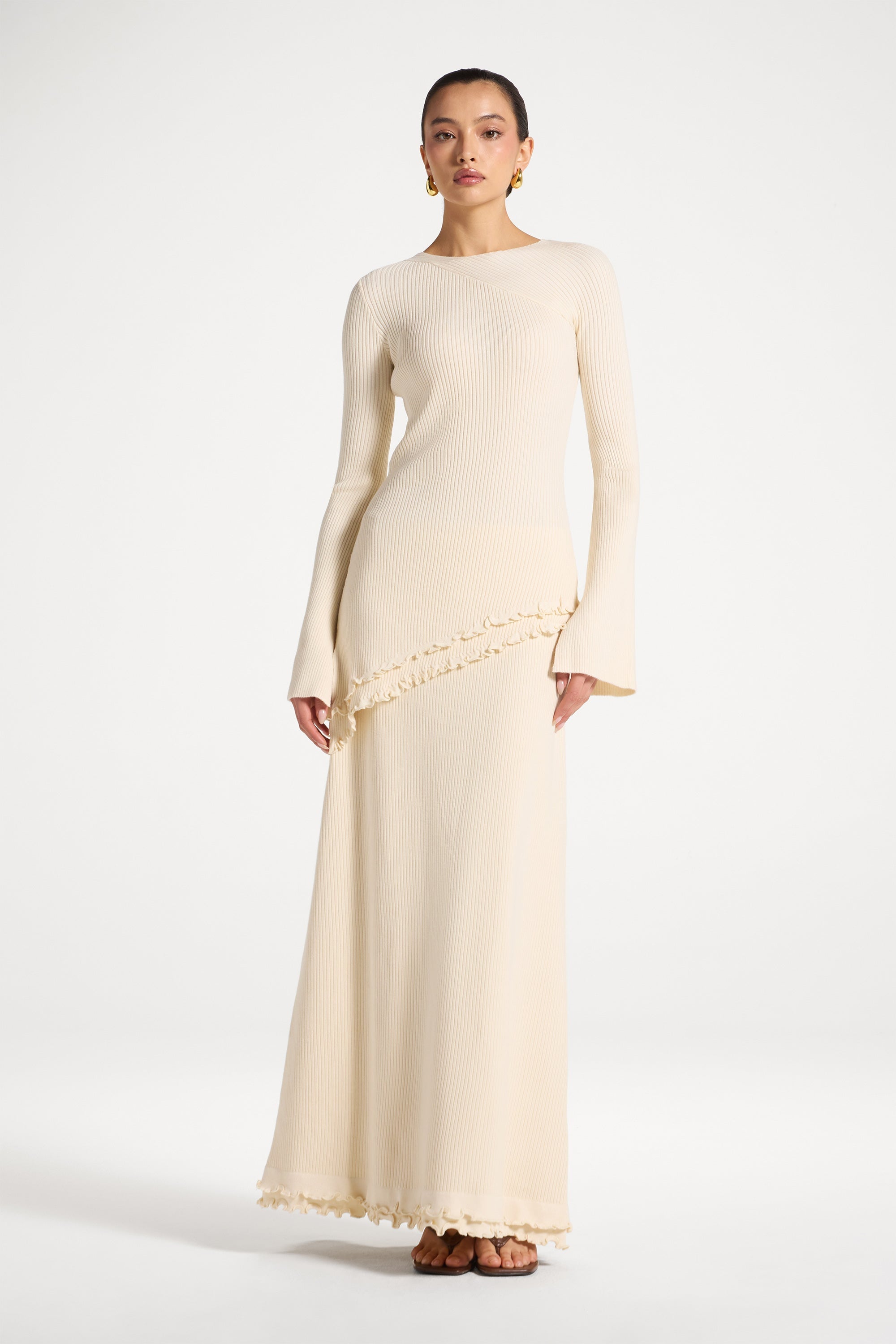 Ruffle Hem Knit Skirt - Ivory Abayas Veiled