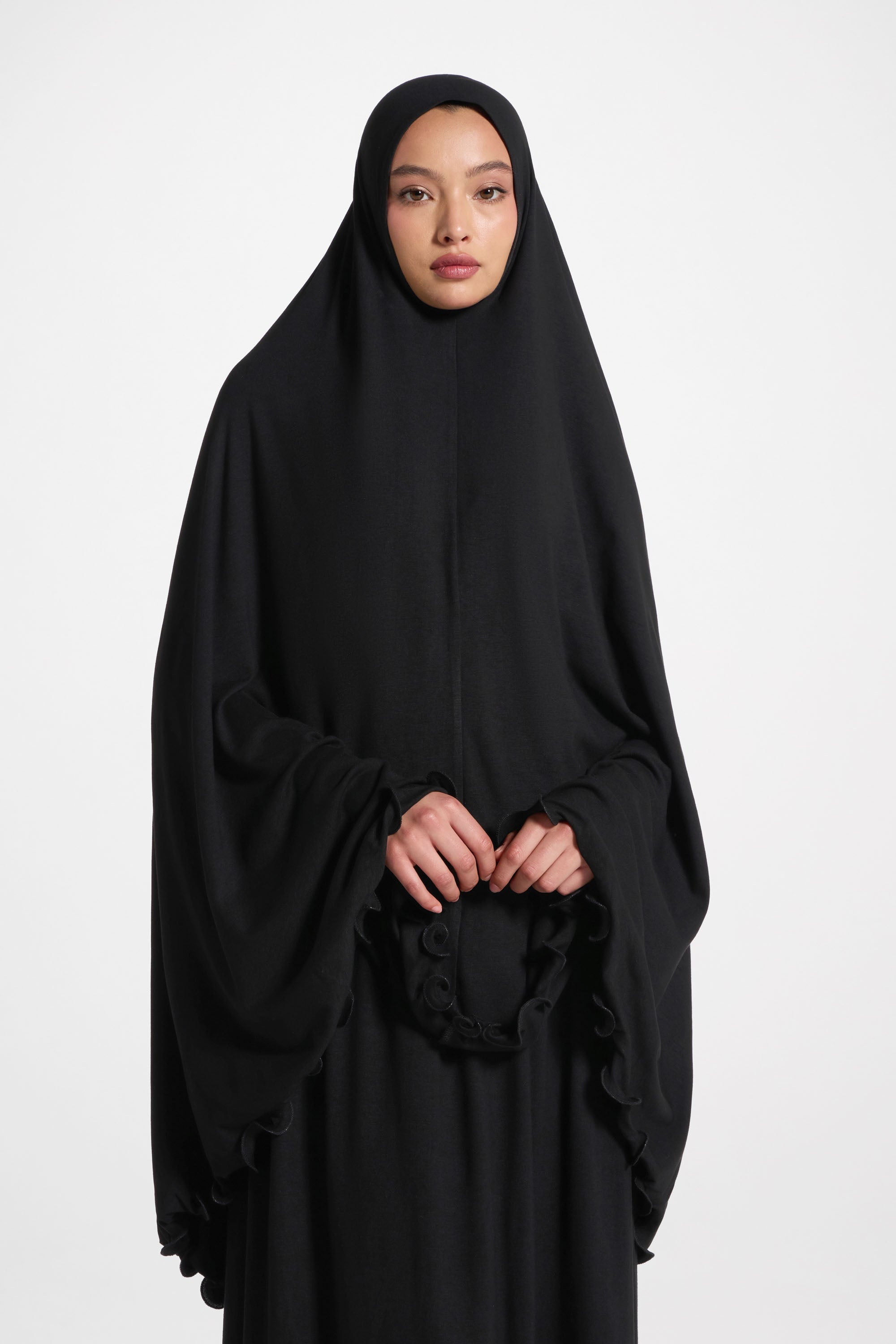 Ruffle Jersey Prayer Set - Black Sets Veiled