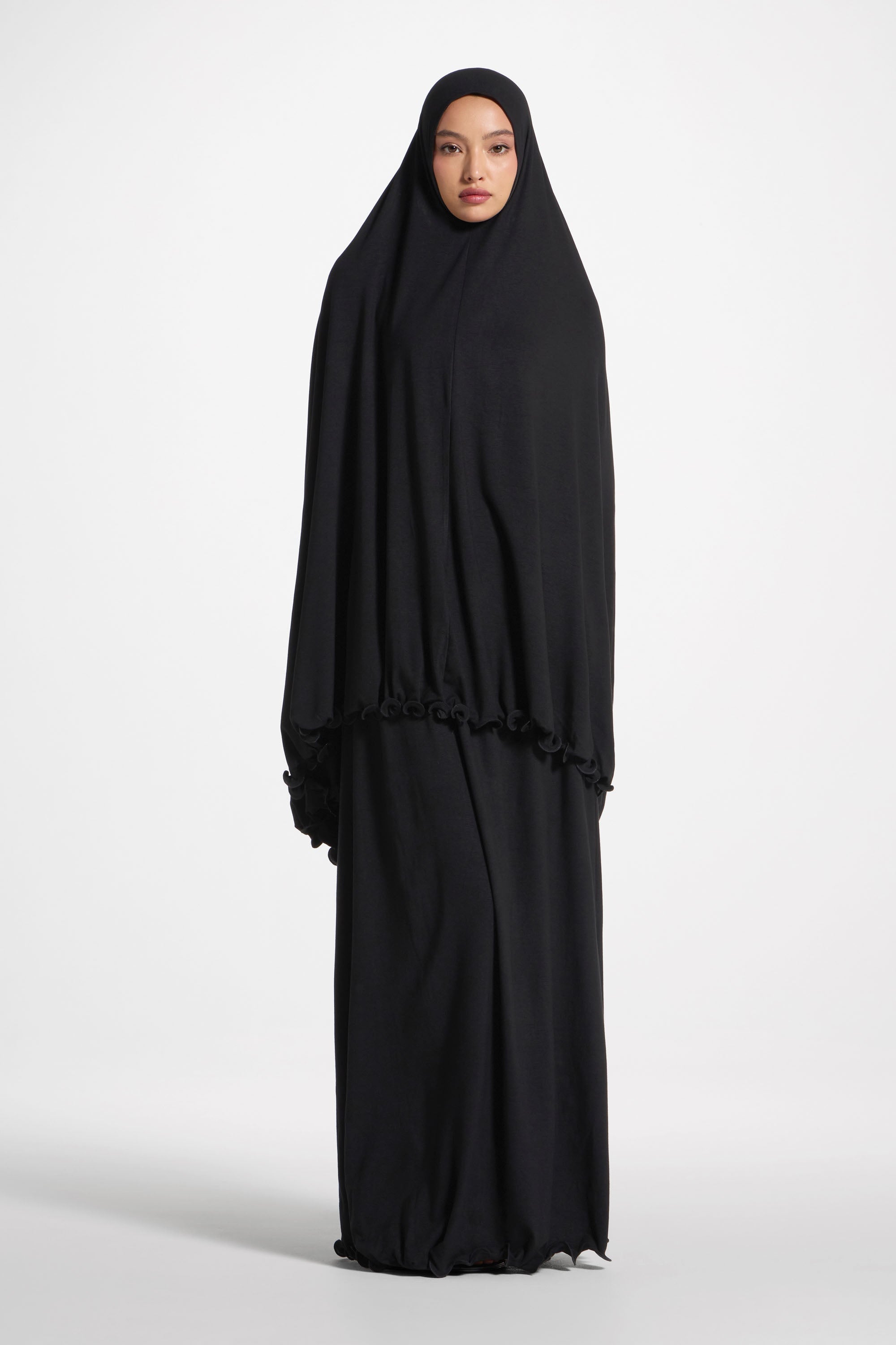Ruffle Jersey Prayer Set - Black Sets Veiled