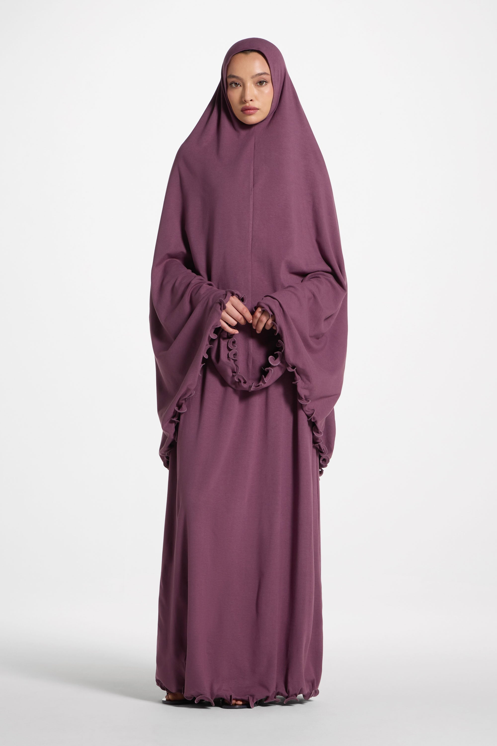 Ruffle Jersey Prayer Set - Black Plum Sets Veiled