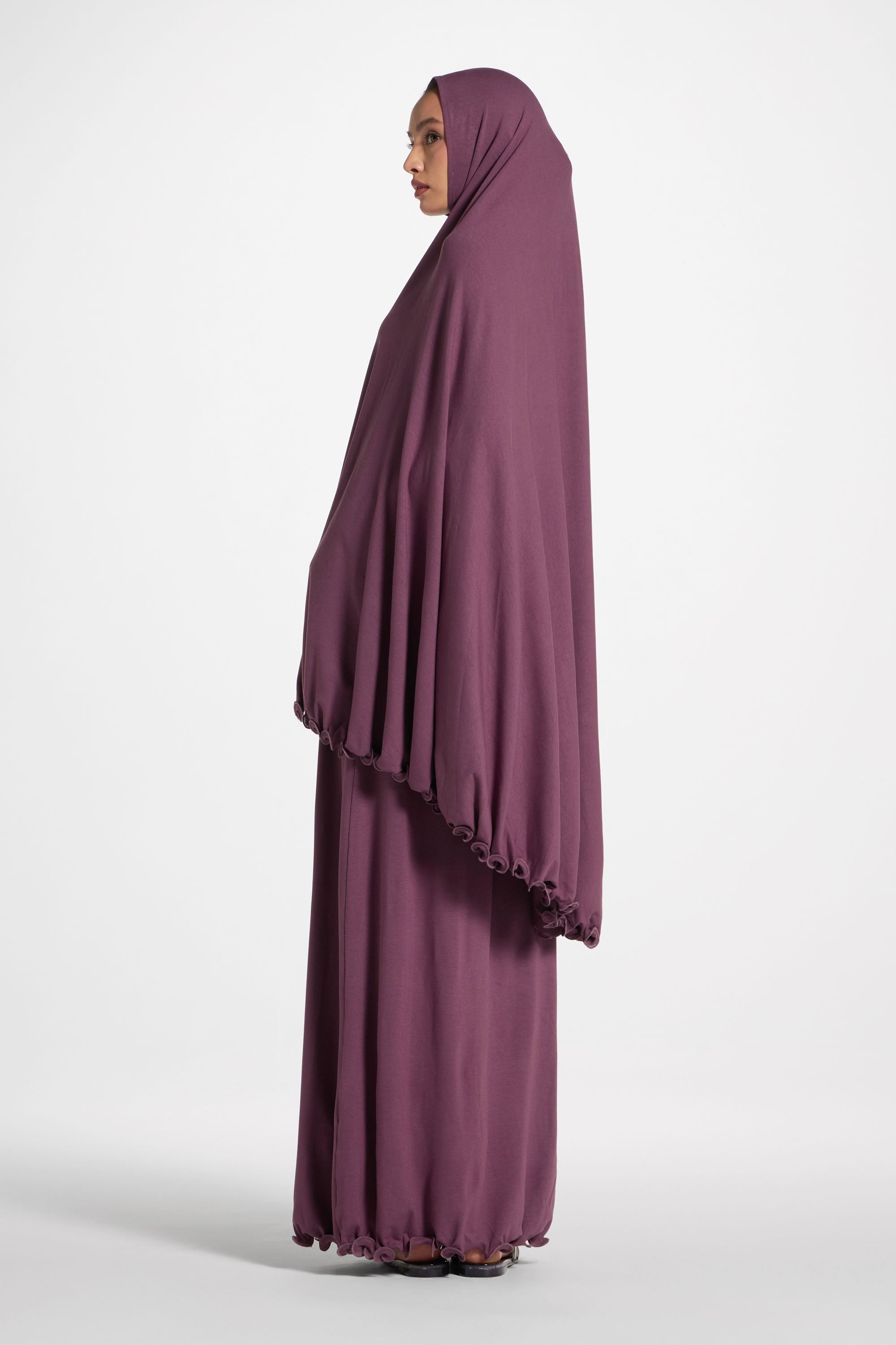 Ruffle Jersey Prayer Set - Black Plum Sets Veiled