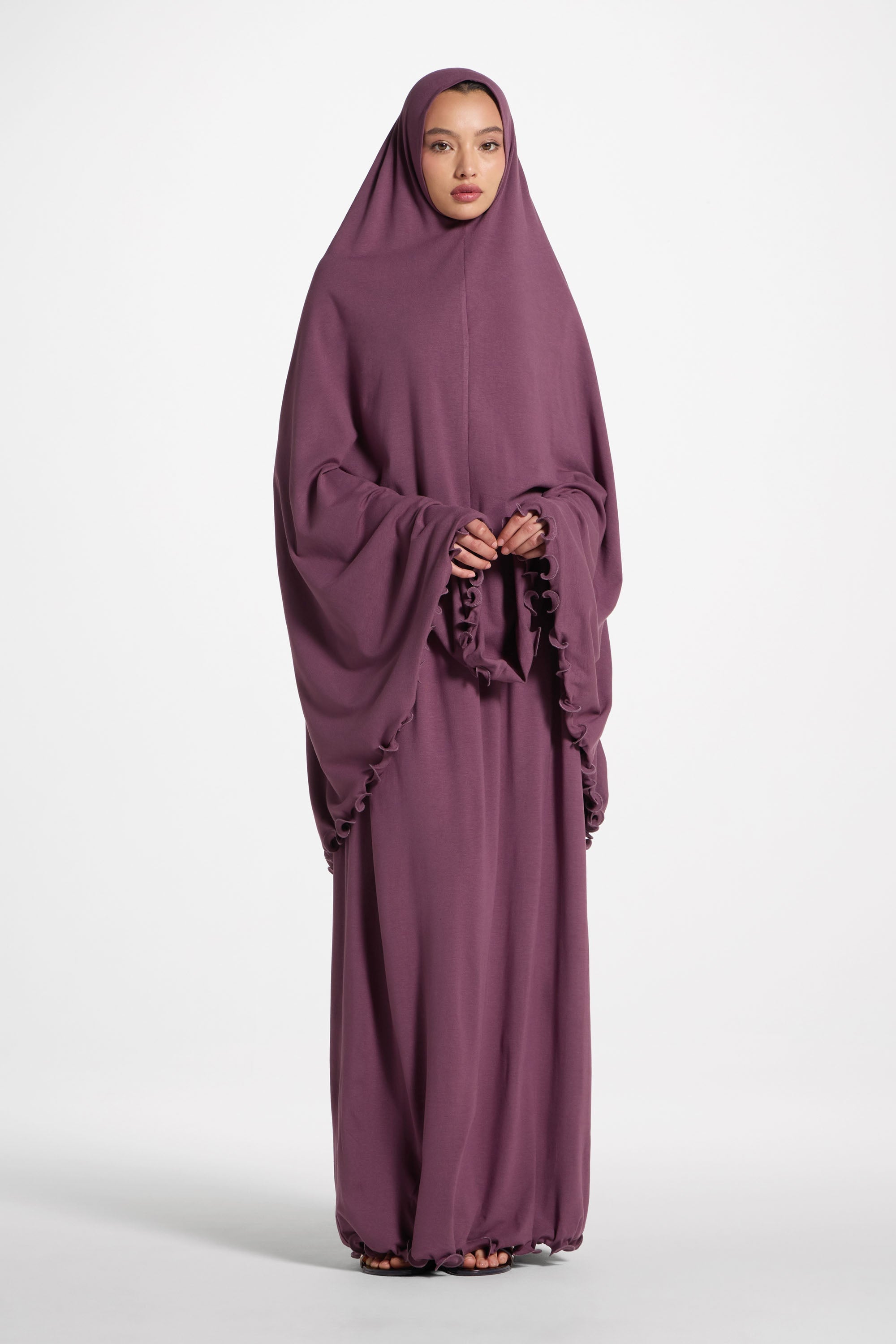 Ruffle Jersey Prayer Set - Black Plum Sets Veiled