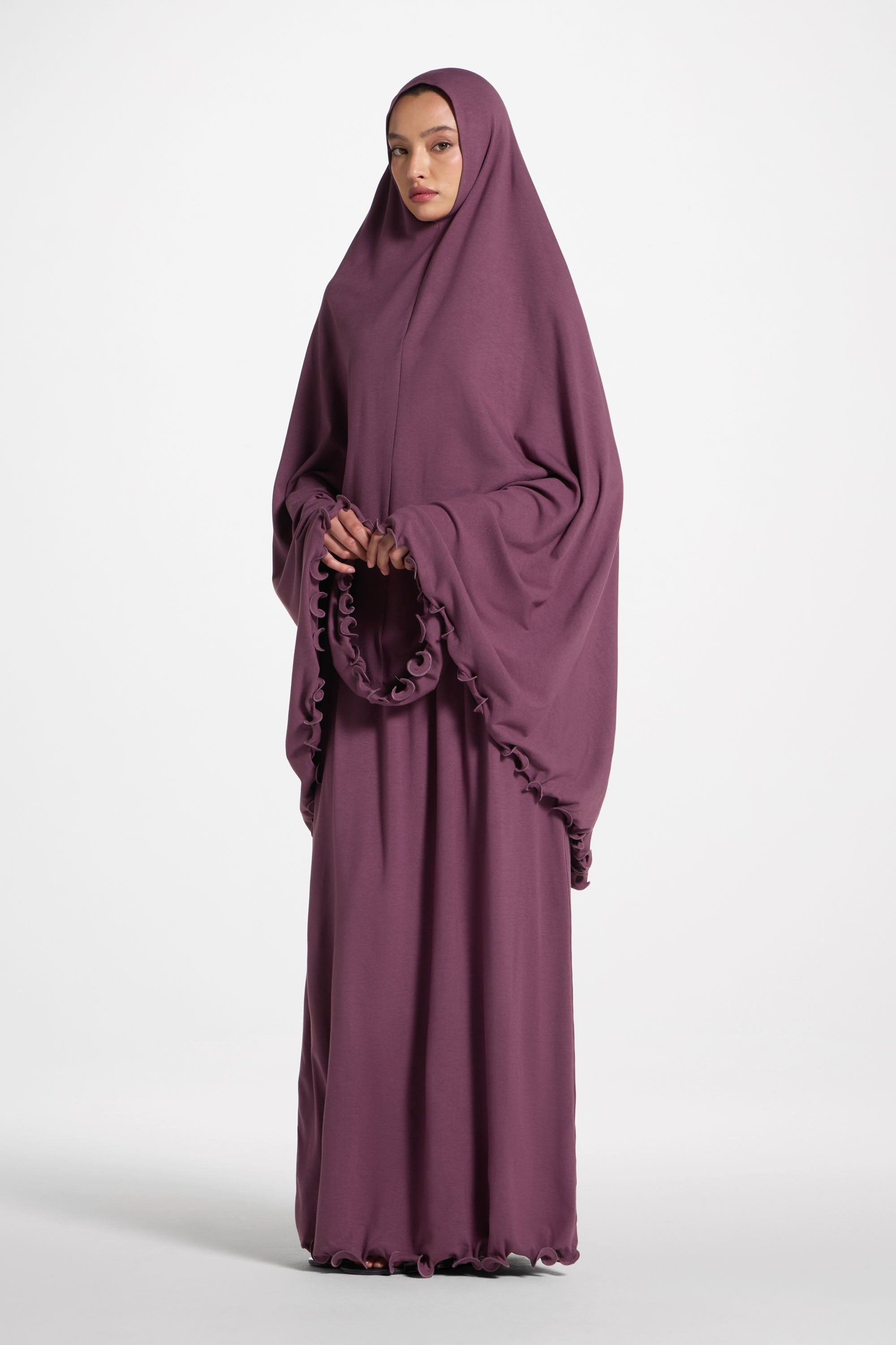 Ruffle Jersey Prayer Set - Black Plum Sets Veiled